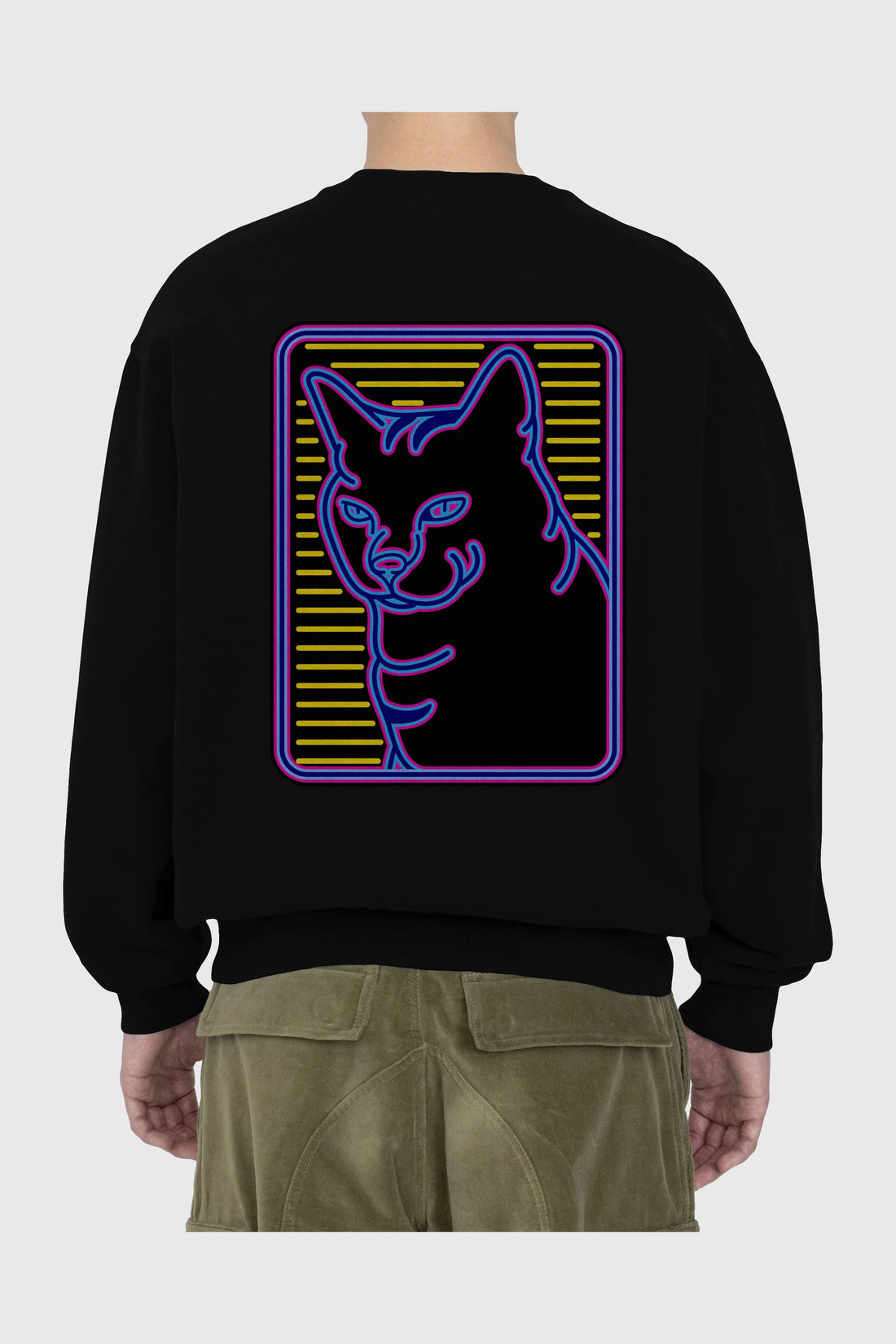 Neon Cat Arka Baskılı Oversize Sweatshirt Erkek Kadın Unisex