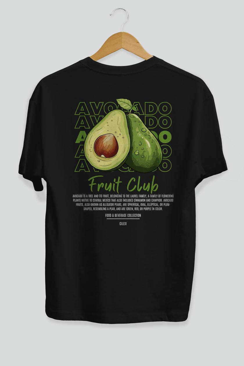 Avocado Arka Baskılı Oversize t-shirt Erkek Kadın Pamuk Bisiklet Yaka tişort
