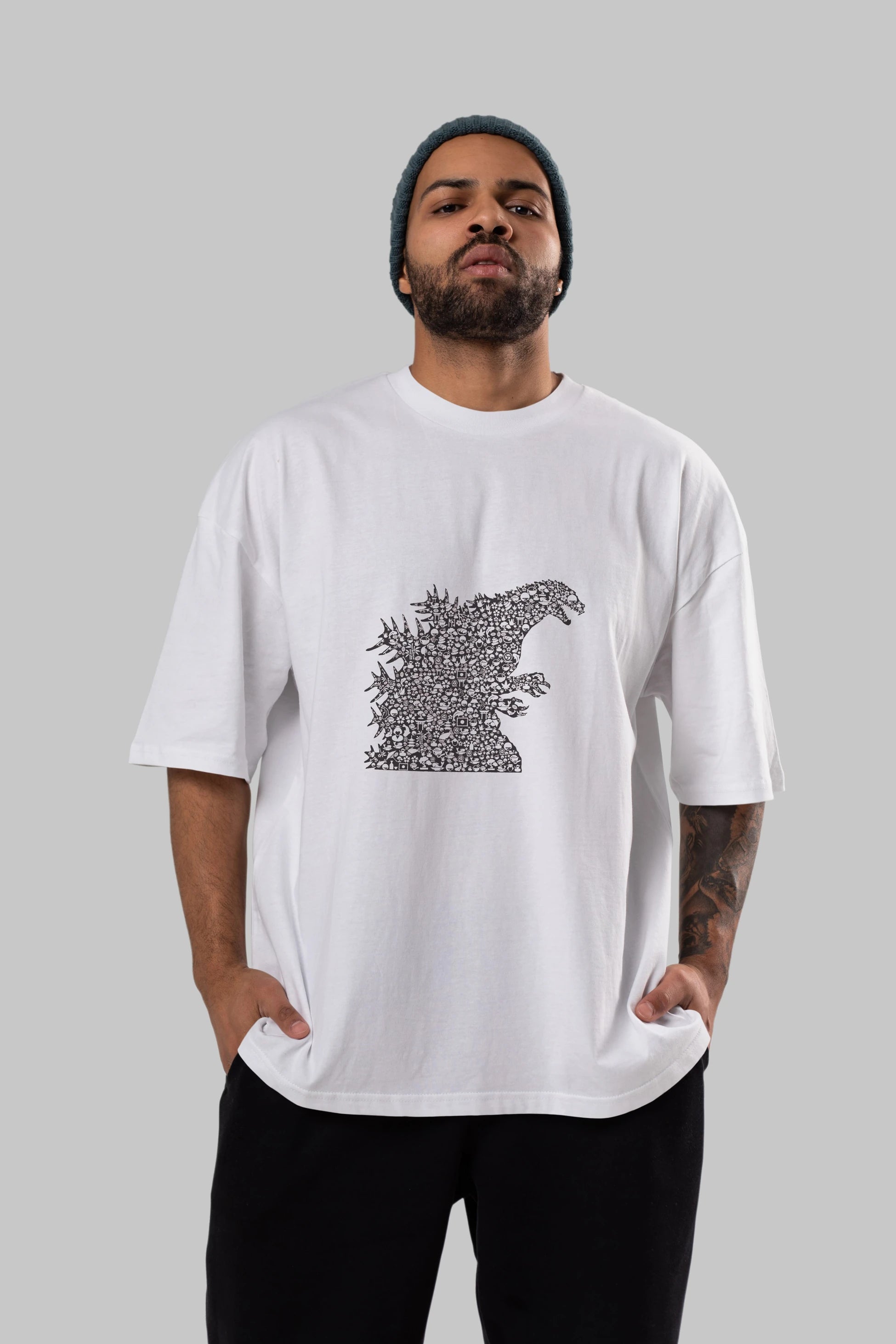 Godzilla Ön Baskılı Oversize t-shirt %100 pamuk Erkek Kadın Unisex