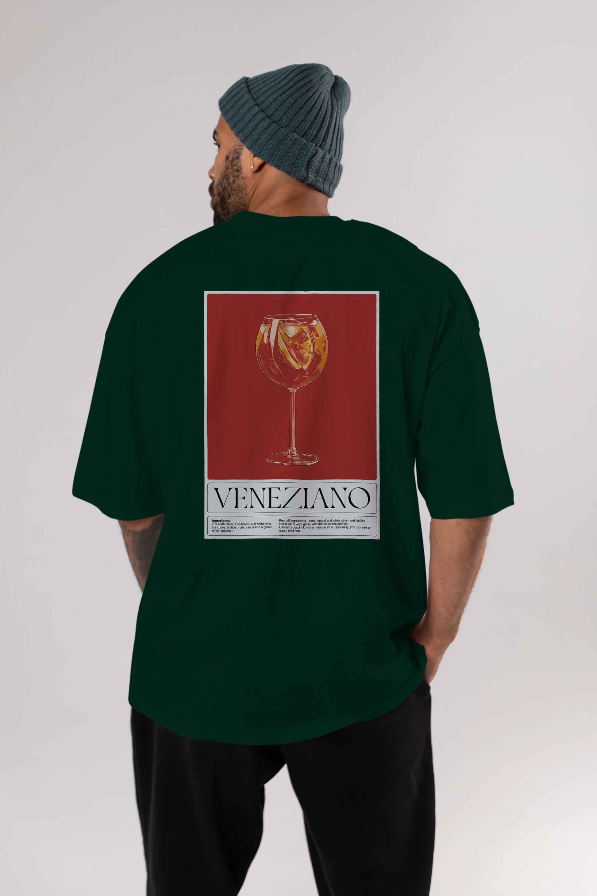 Veneziano Arka Baskılı Oversize t-shirt Erkek Kadın Unisex %100 Pamuk Bisiklet Yaka tişort