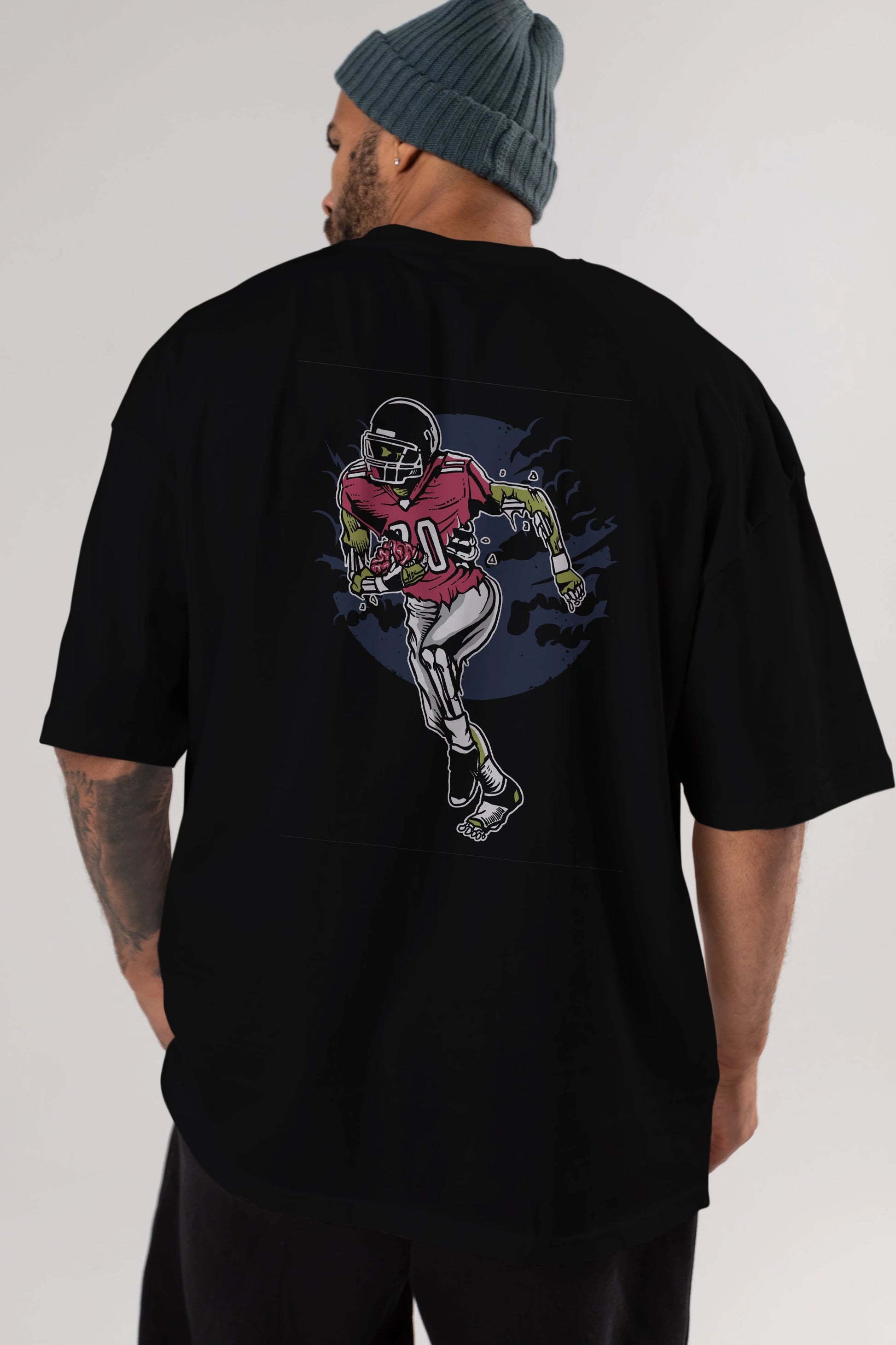 Zombie Football Arka Baskılı Oversize t-shirt Erkek Kadın Unisex %100 Pamuk