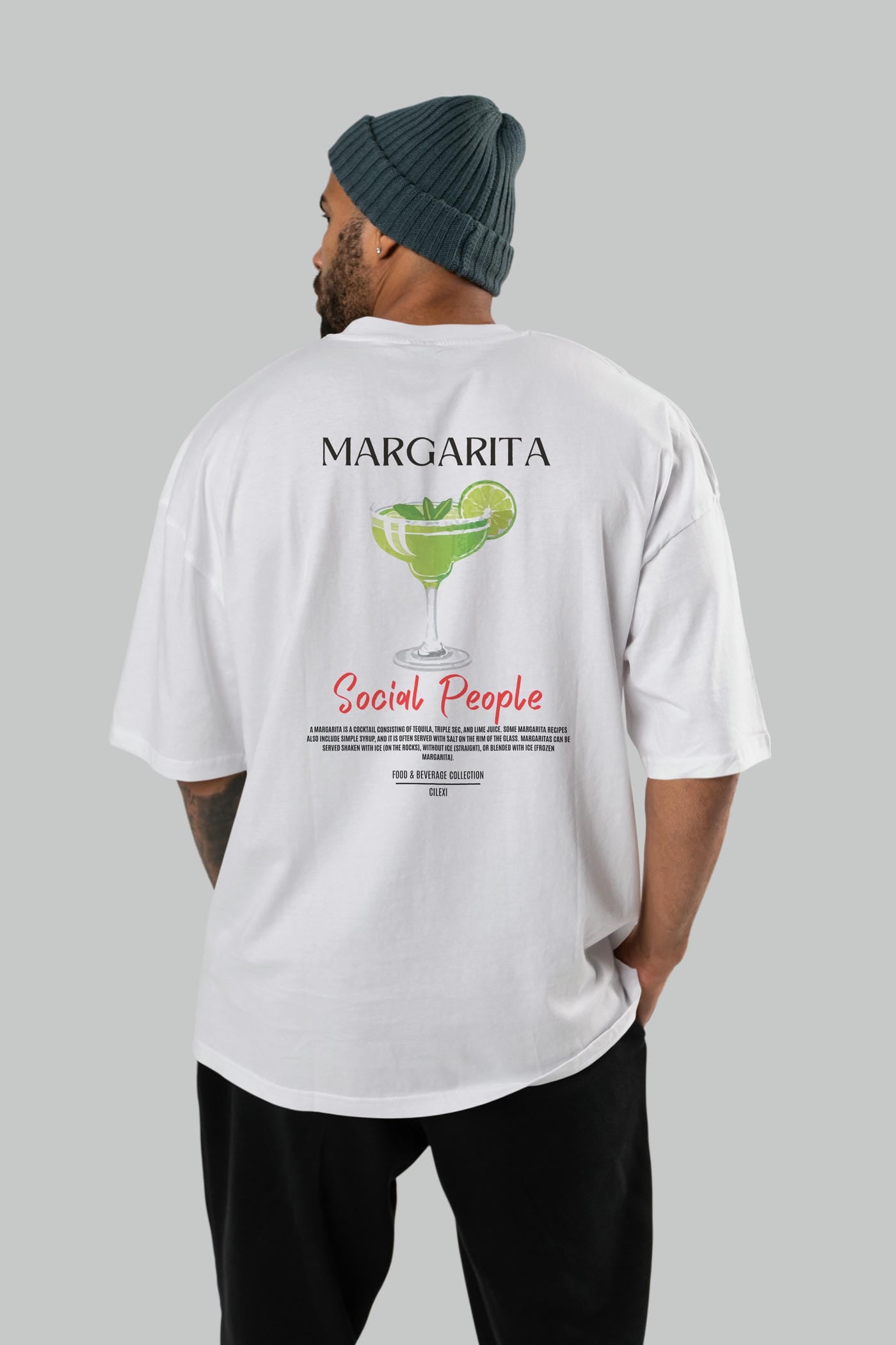 Margarita Kokteyl Serisi Baskılı Oversize t-shirt Erkek Kadın Unisex %100 Pamuk Bisiklet Yaka tişort