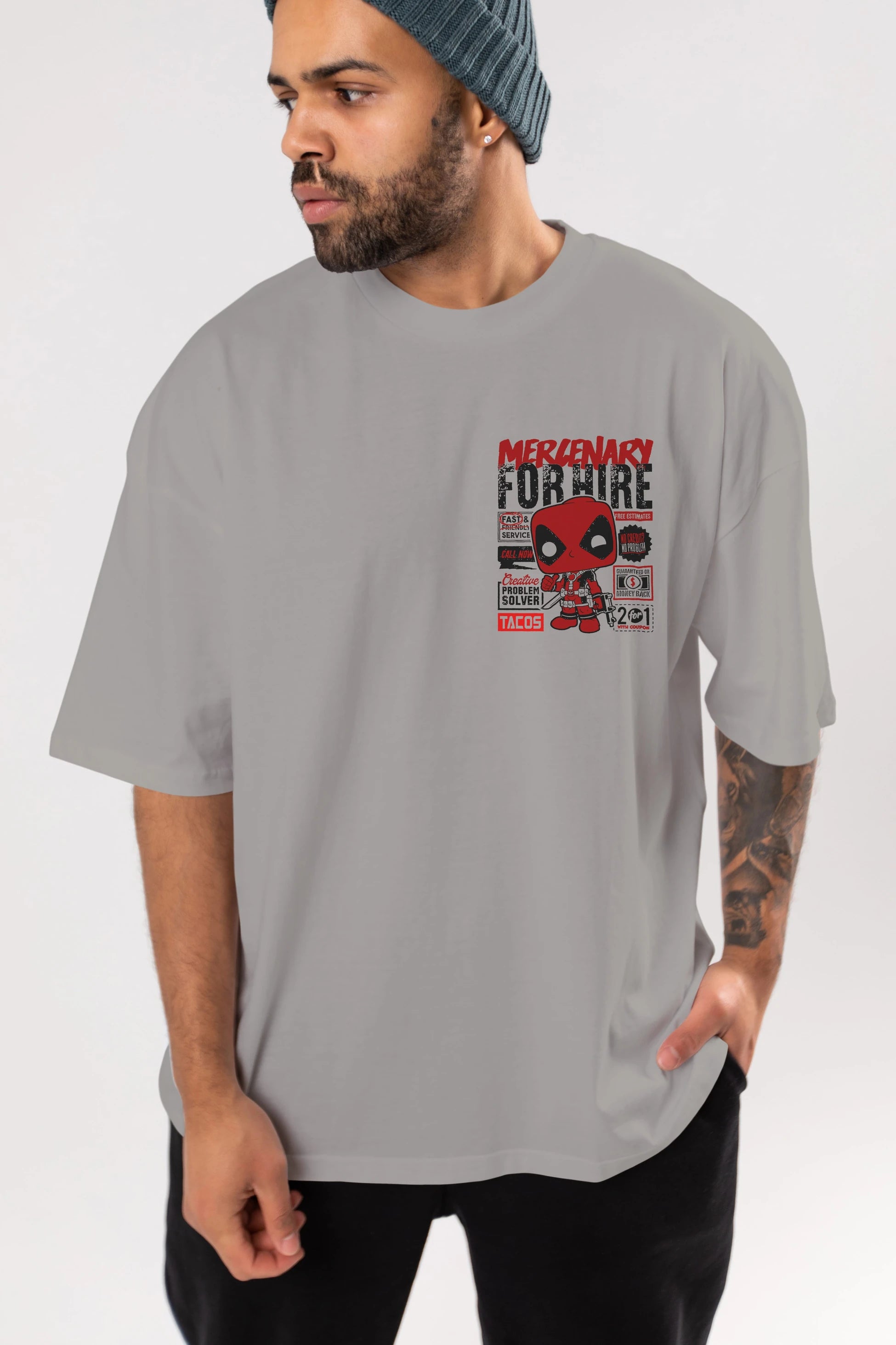 Deadpool (18) Ön Sol Baskılı Oversize t-shirt Erkek Kadın Unisex %100 Pamuk Bisiklet Yaka tişort