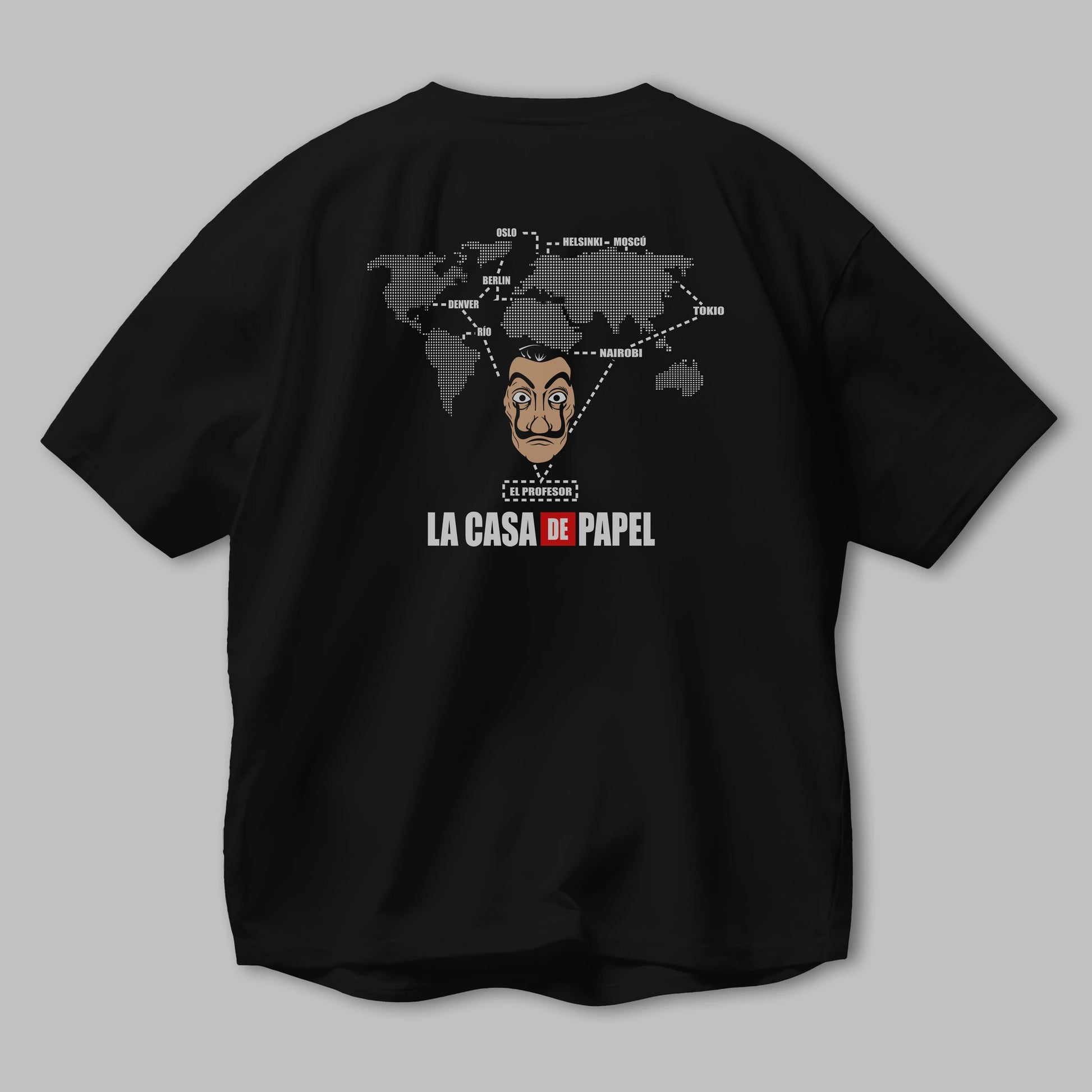 La Casa De Papel Arka Baskılı Oversize t-shirt Erkek Kadın Unisex %100 Pamuk Bisiklet Yaka tişort