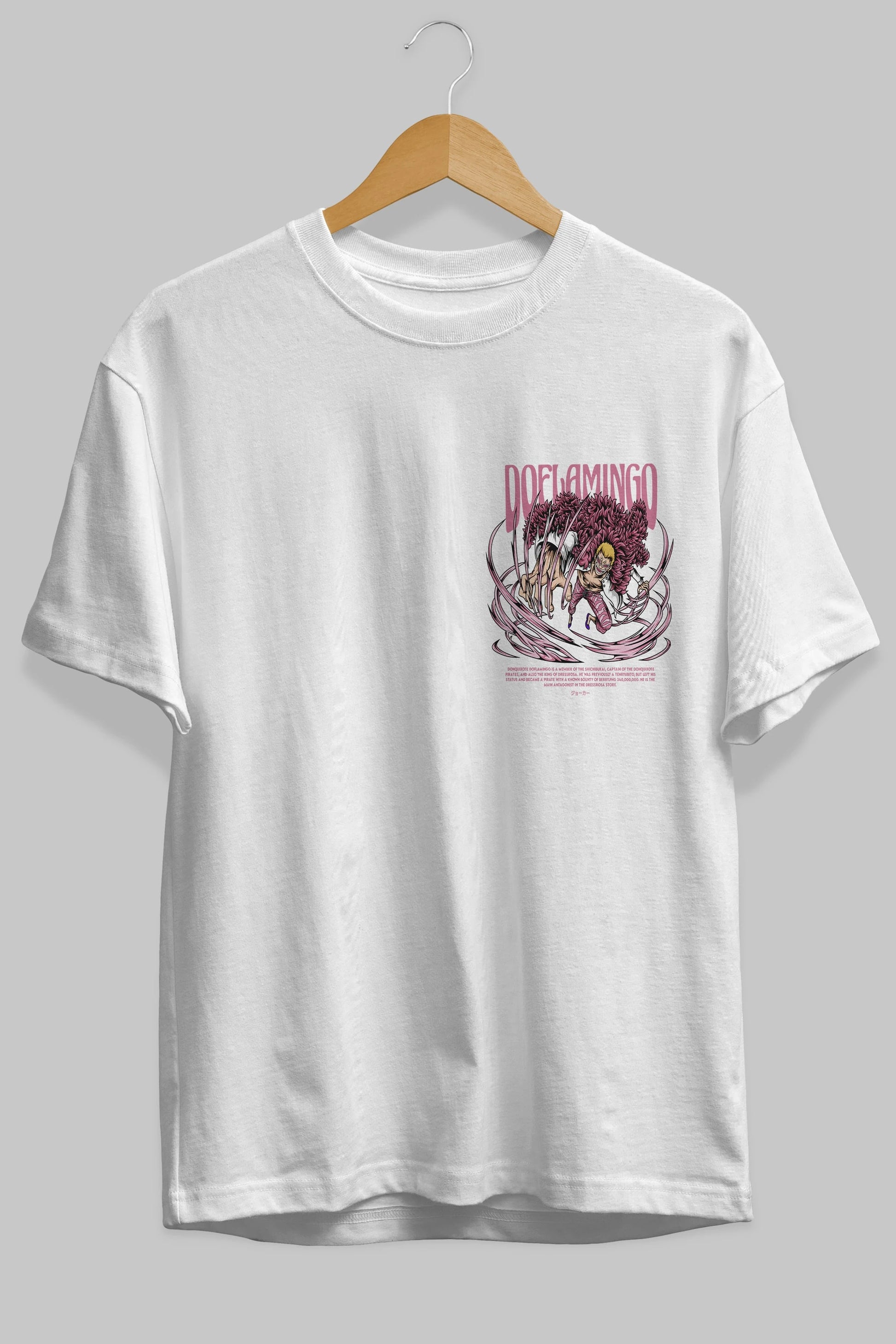 Doflamingo Ön Sol Baskılı Oversize t-shirt Erkek Kadın Unisex %100 Pamuk Bisiklet Yaka tişort