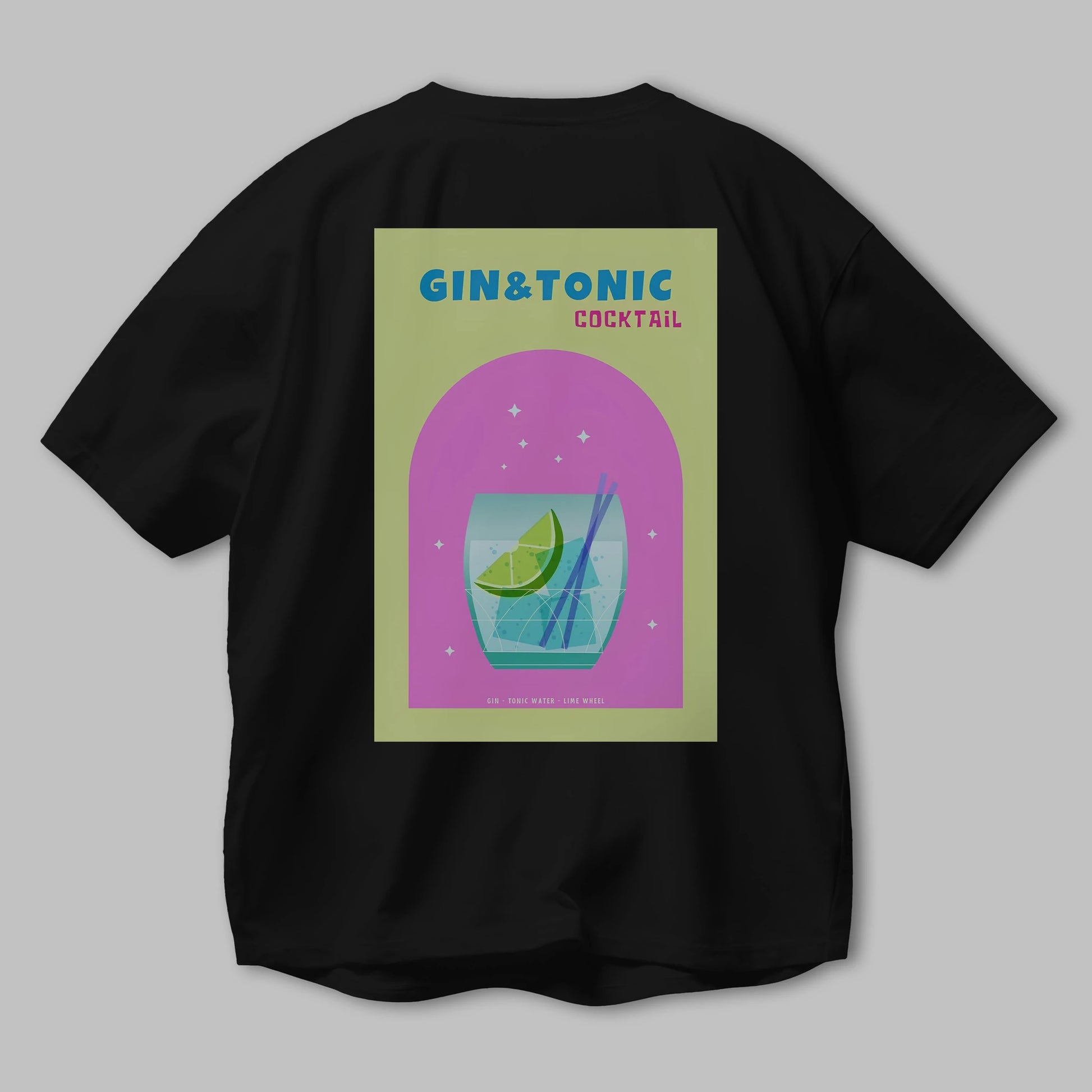 Gin Tonic Cocktail Arka Baskılı Oversize t-shirt Erkek Kadın Unisex %100 Pamuk Bisiklet Yaka tişort