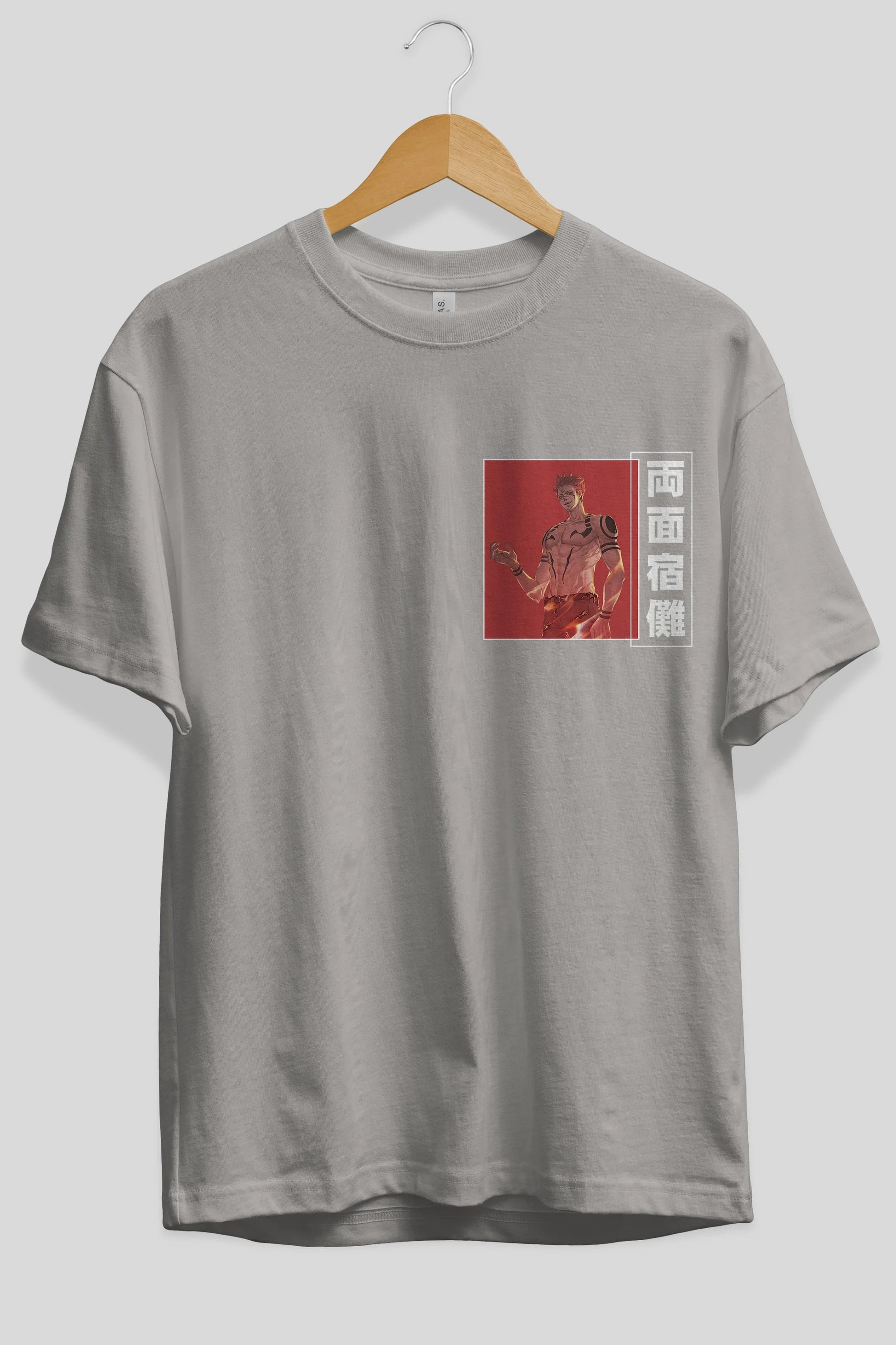 Sukuna Ryoumen 3 Ön Sol Baskılı Oversize t-shirt Erkek Kadın Unisex %100 Pamuk Bisiklet Yaka tişort