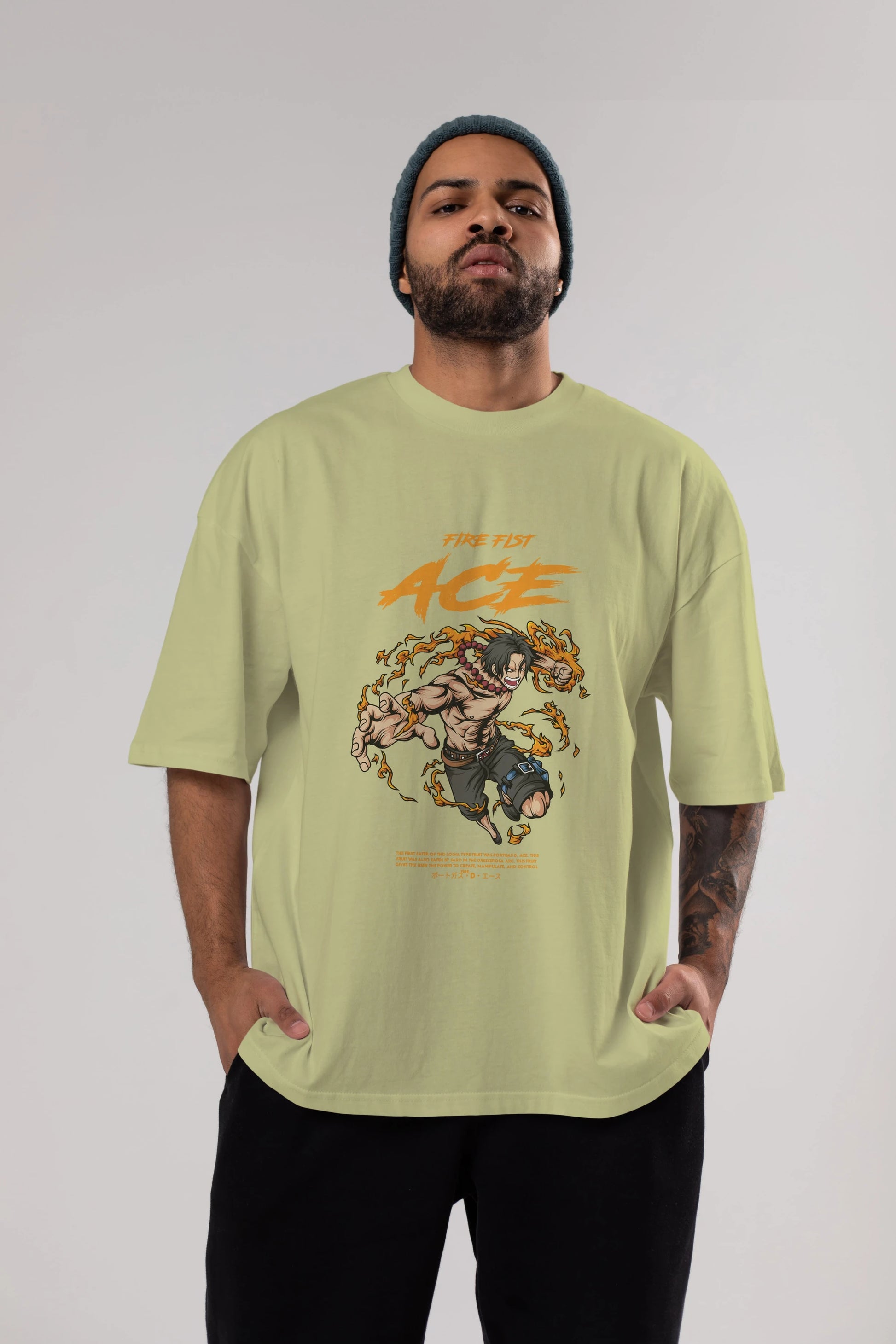 Fire Fist Ace Anime Ön Baskılı Oversize t-shirt %100 pamuk Erkek Kadın Unisex
