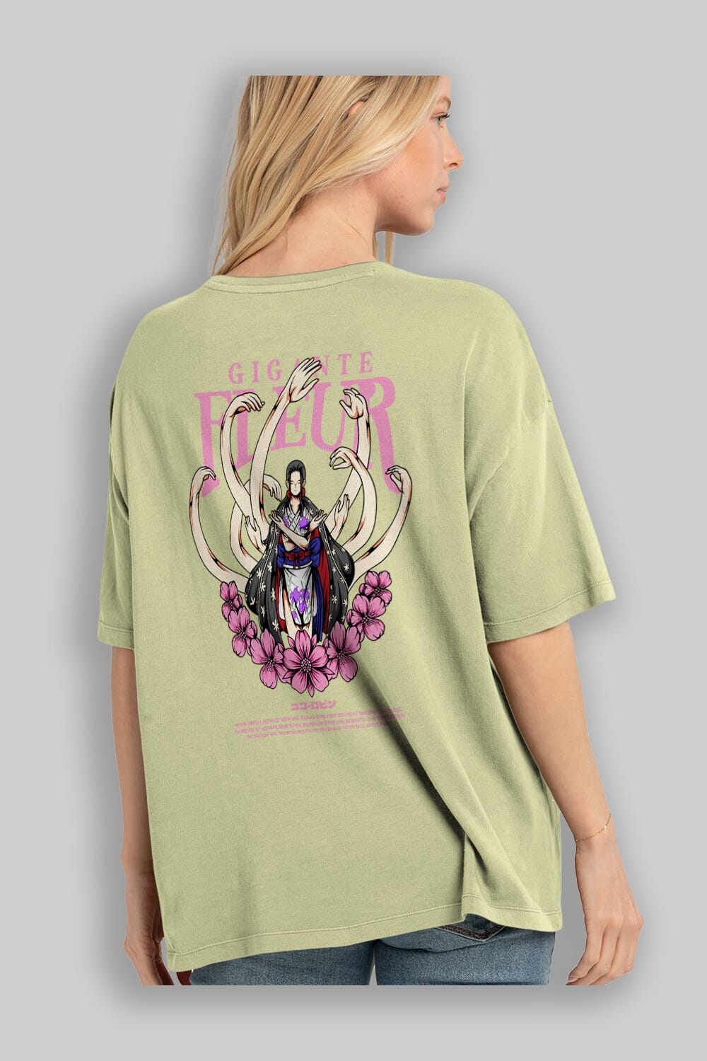 Gigante Fleur Anime Arka Baskılı Oversize t-shirt Erkek Kadın Unisex