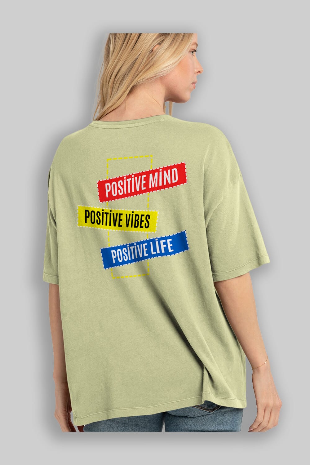 Positive Mind Vibes Lifes Arka Baskılı Oversize t-shirt Erkek Kadın Unisex
