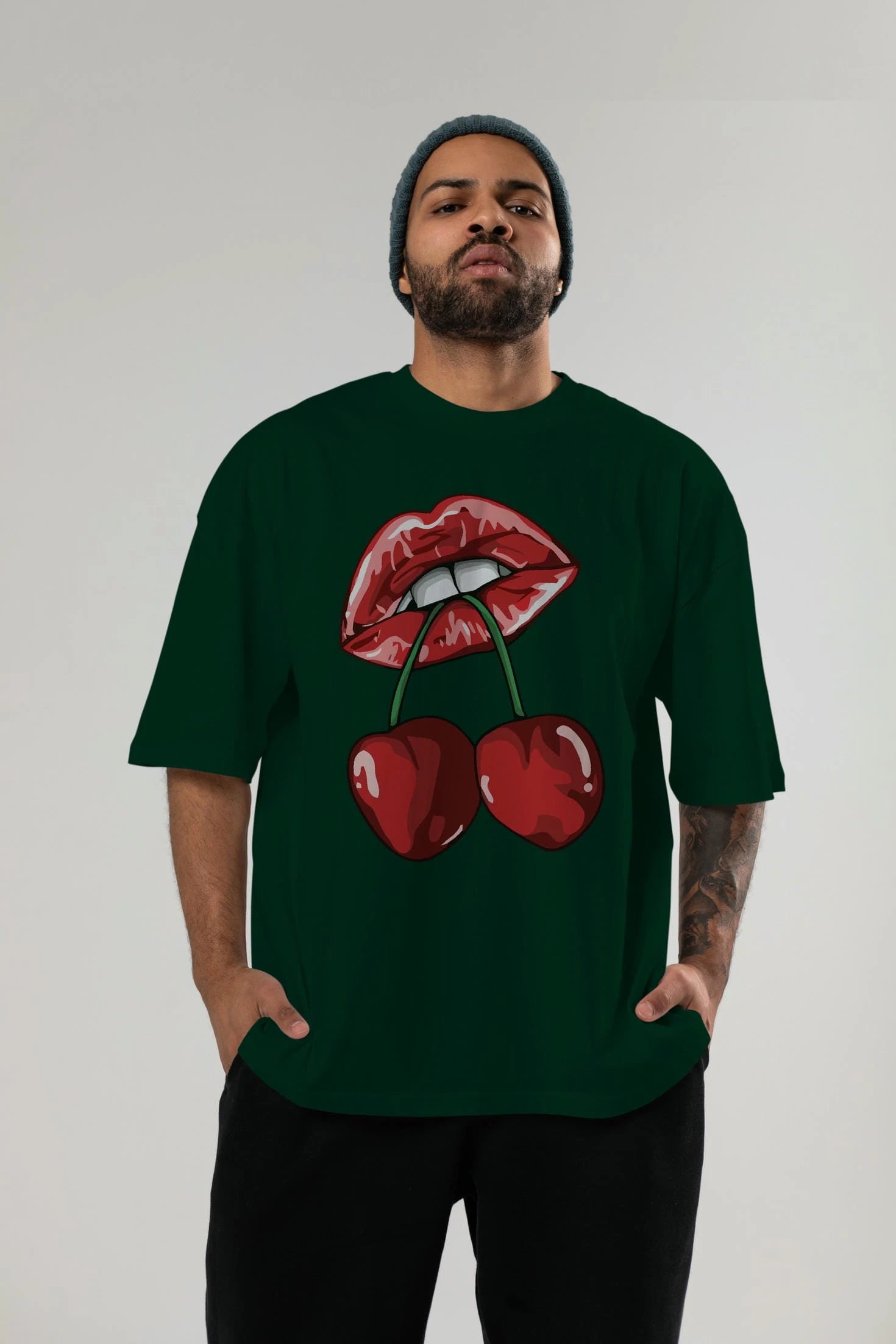 Cherry Cherries 11 Ön Baskılı Oversize t-shirt Erkek Kadın Pamuk Bisiklet Yaka tişort
