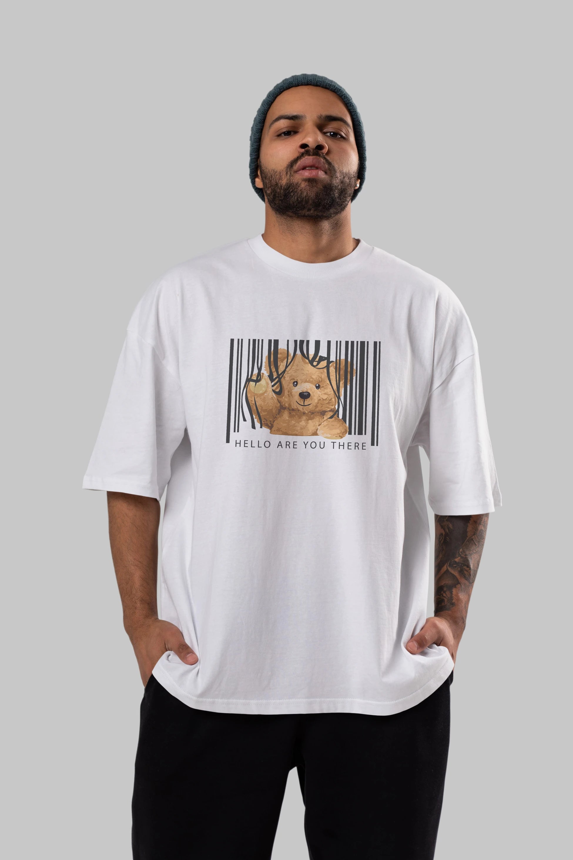Teddy Bear Hello Ön Baskılı Oversize t-shirt Erkek Kadın Unisex %100 Pamuk