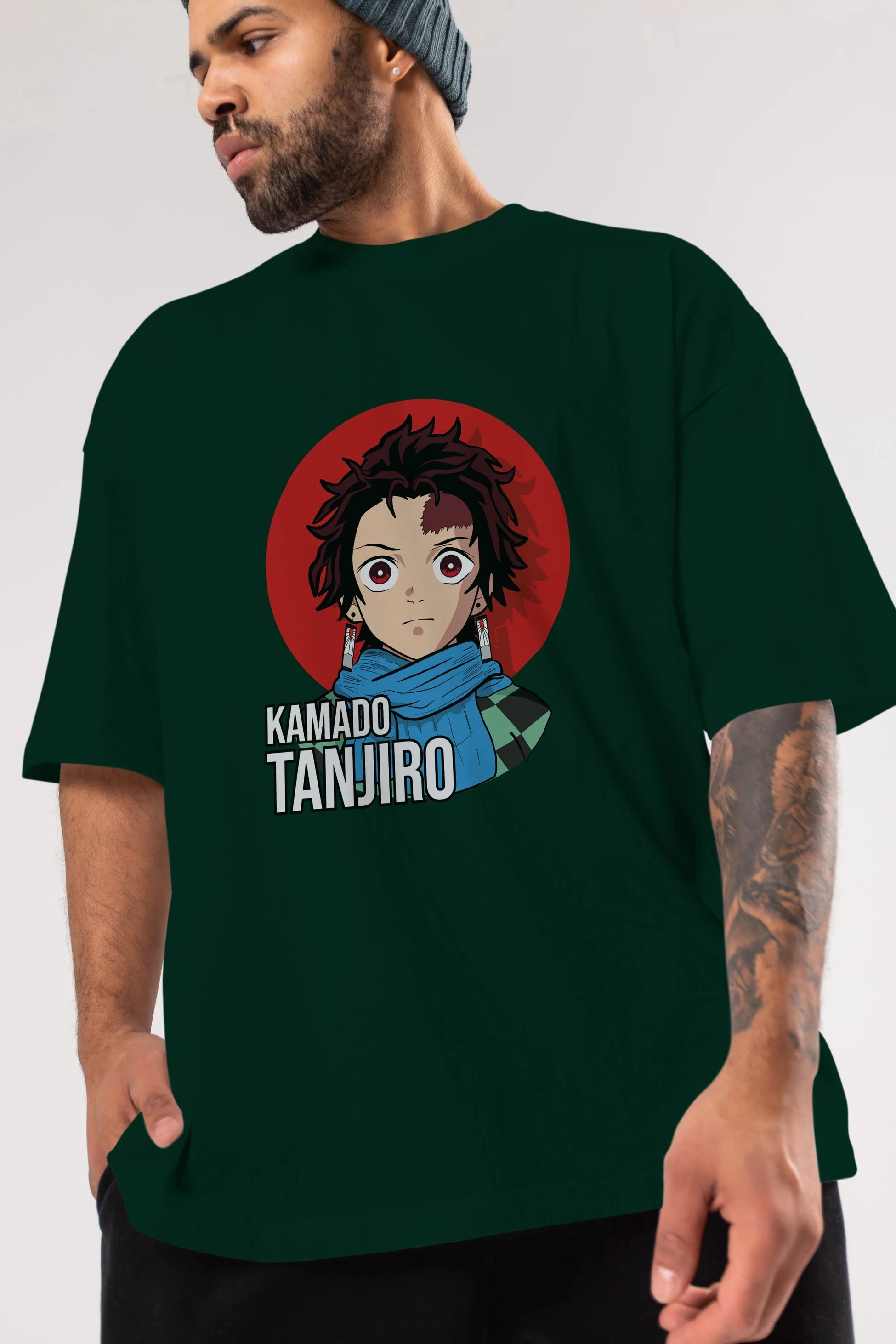 TANJIRO KAMADO Anime Ön Baskılı Oversize t-shirt %100 pamuk Erkek Kadın Unisex