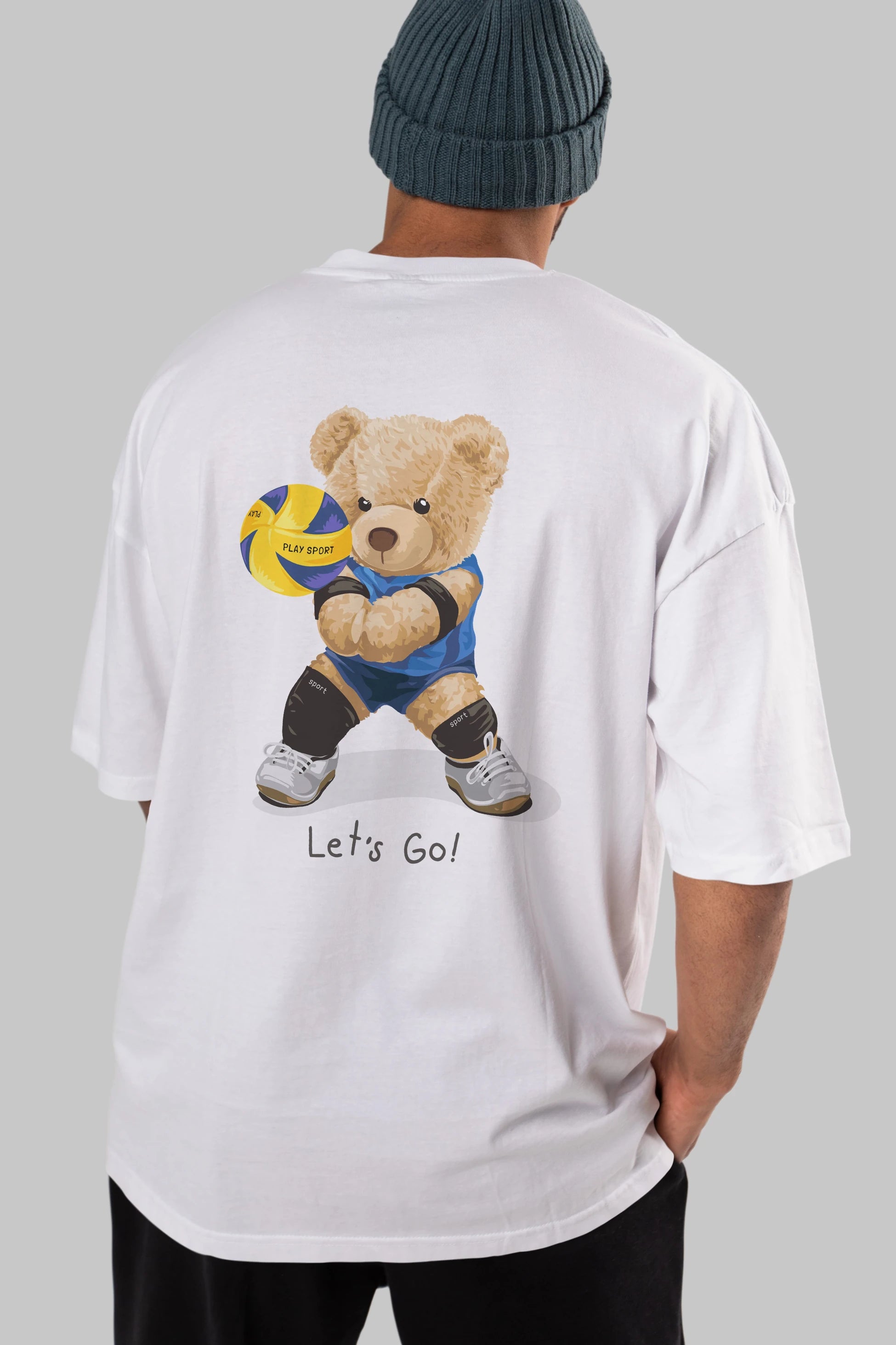 Teddy Bear Lets Go Arka Baskılı Oversize t-shirt Erkek Kadın Unisex %100 Pamuk