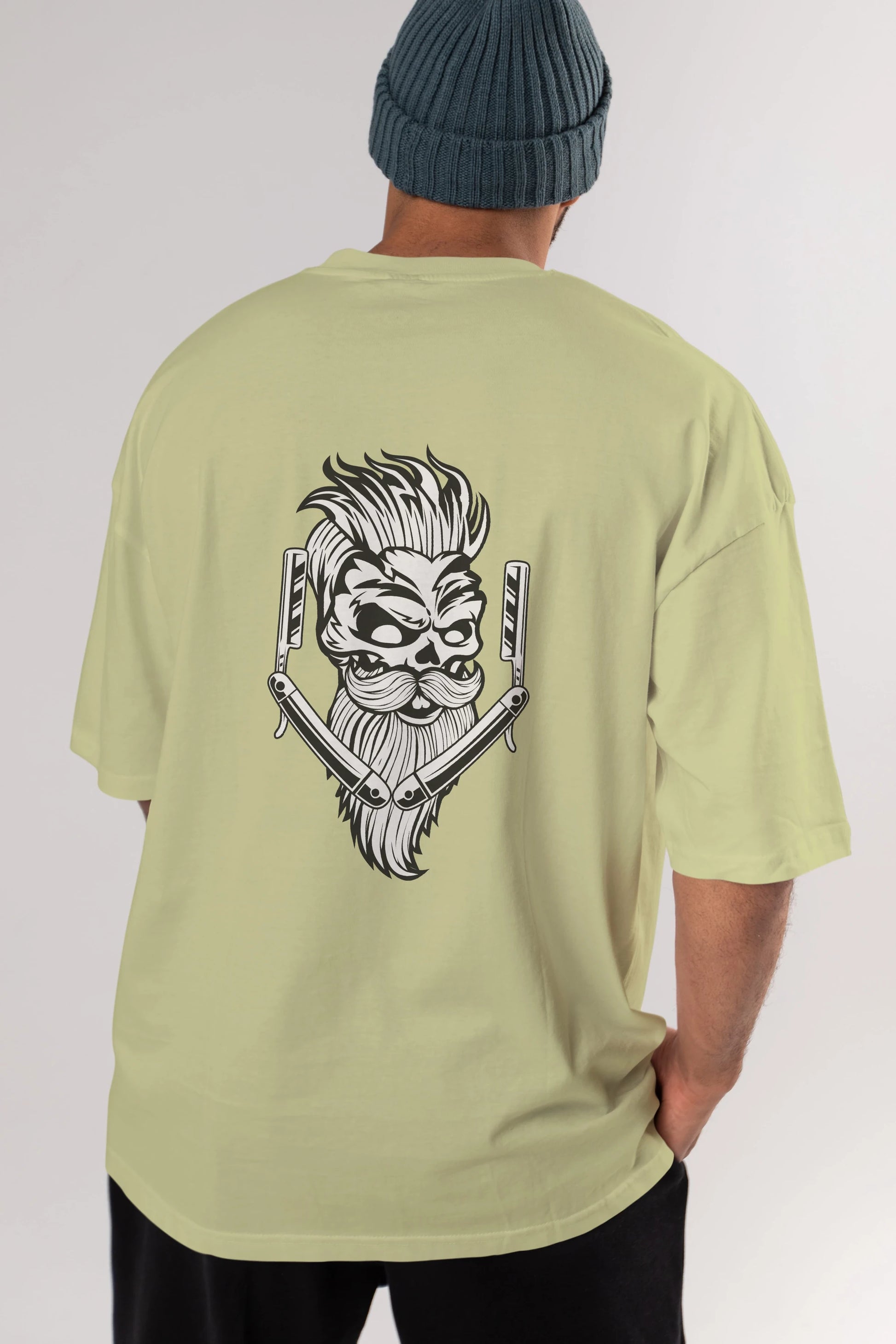 Skull Beard Arka Baskılı Oversize t-shirt Erkek Kadın Unisex %100 Pamuk tişort