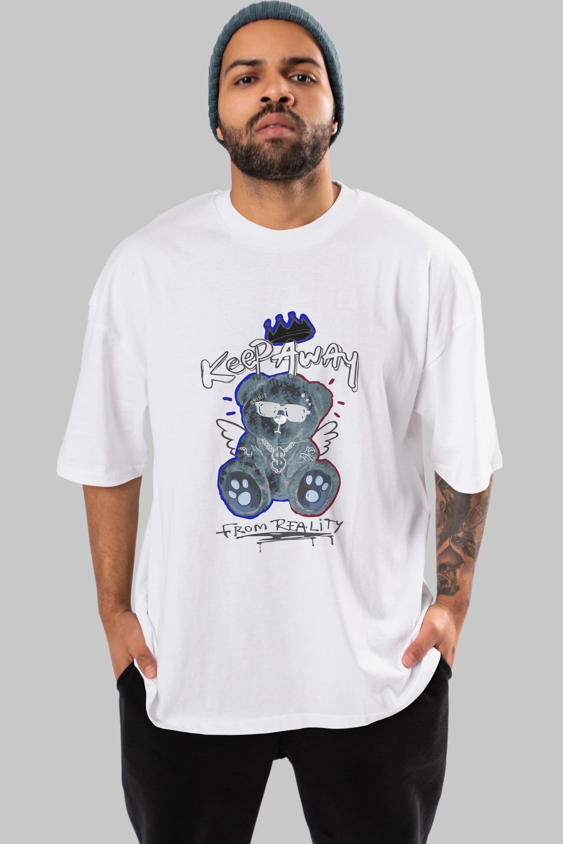 Keep Away Bear Ön Baskılı Oversize t-shirt Erkek Kadın Unisex