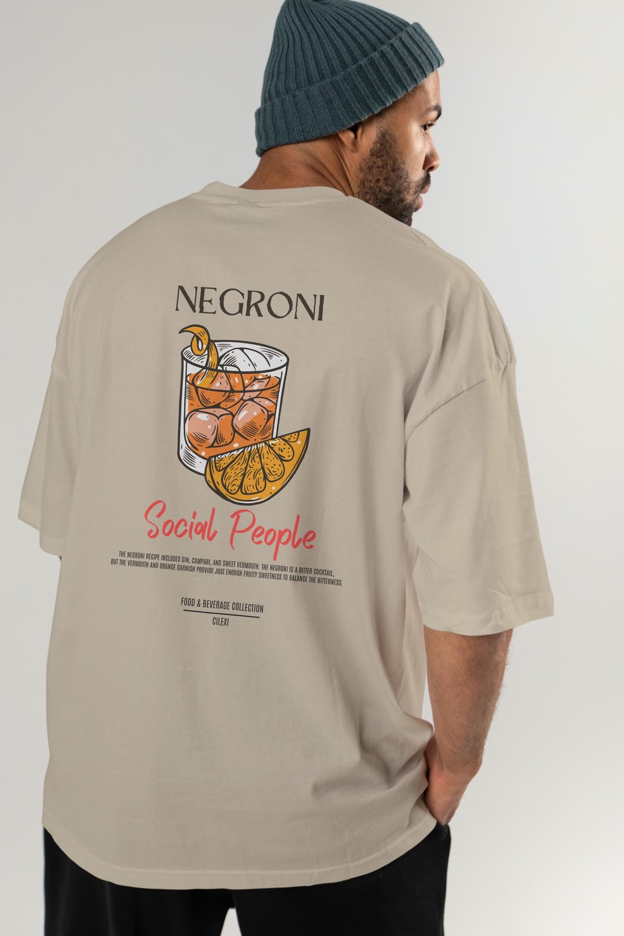 Negroni Kokteyl Serisi Baskılı Oversize t-shirt Erkek Kadın Unisex %100 Pamuk Bisiklet Yaka tişort