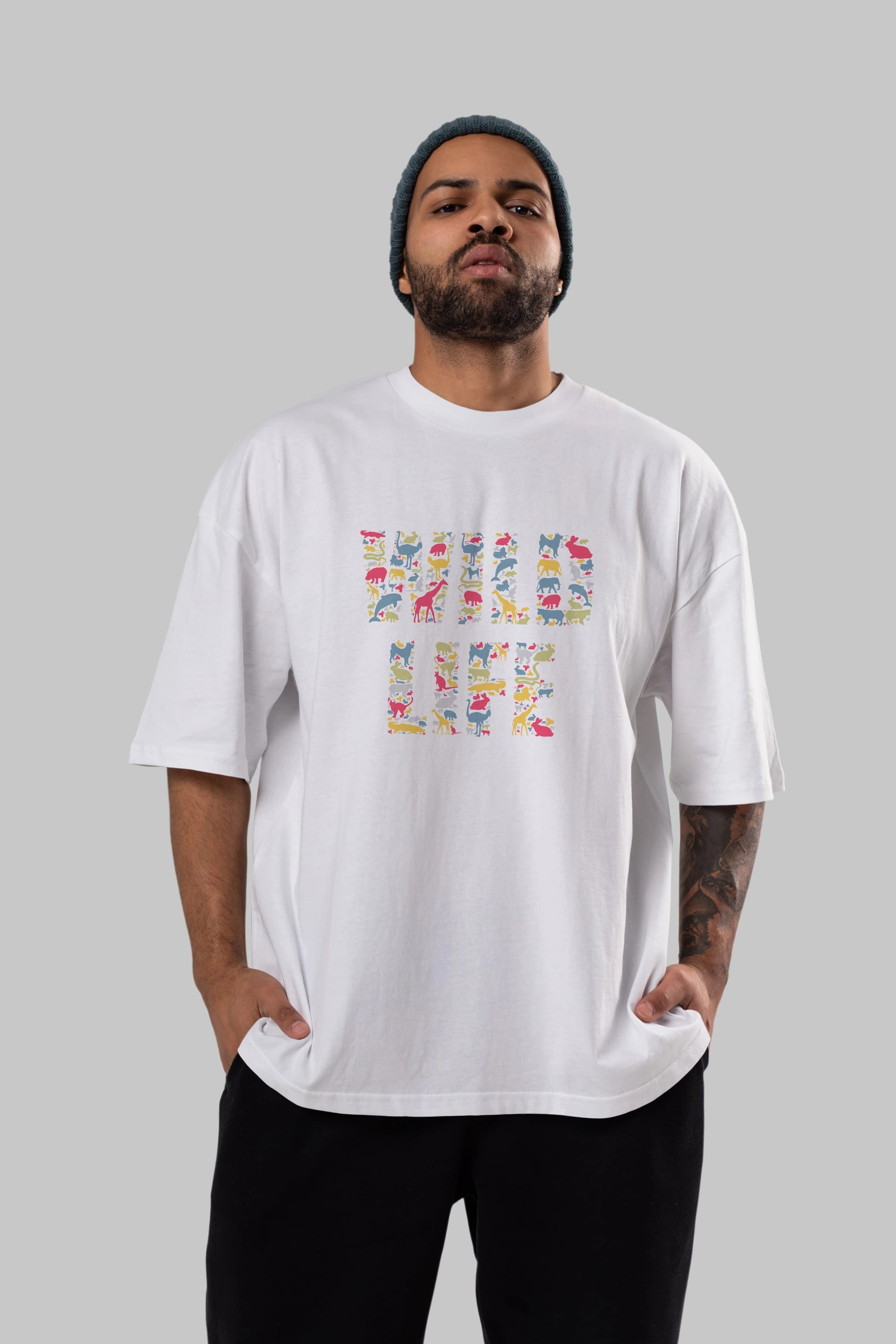 Wild Life Ön Baskılı Oversize t-shirt %100 pamuk Erkek Kadın Unisex
