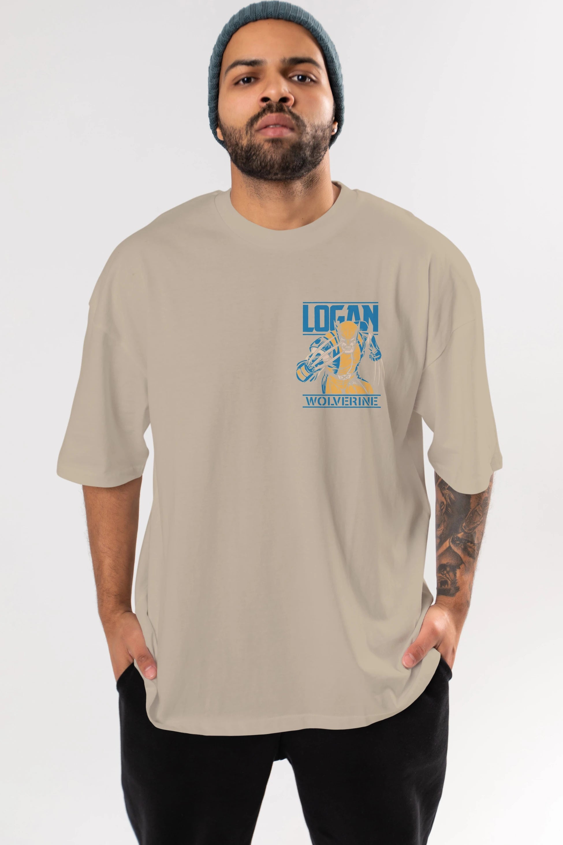 Wolverine Logan Ön Sol Baskılı Oversize t-shirt Erkek Kadın Unisex %100 Pamuk Bisiklet Yaka tişort