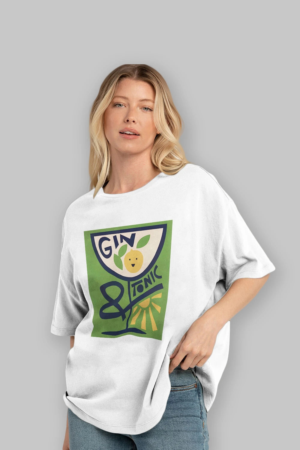 Gin Tonic 3 Ön Baskılı Oversize t-shirt Erkek Kadın Unisex %100 Pamuk Bisiklet Yaka tişort