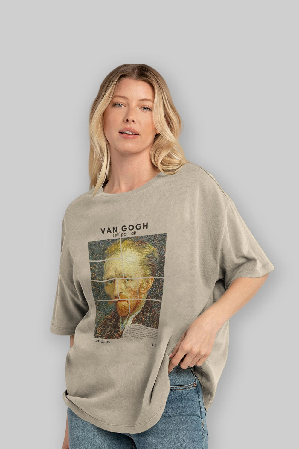 Van Gogh Self Portrait ön Baskılı Oversize t-shirt Erkek Kadın Bisiklet Yaka Pamuk tişort