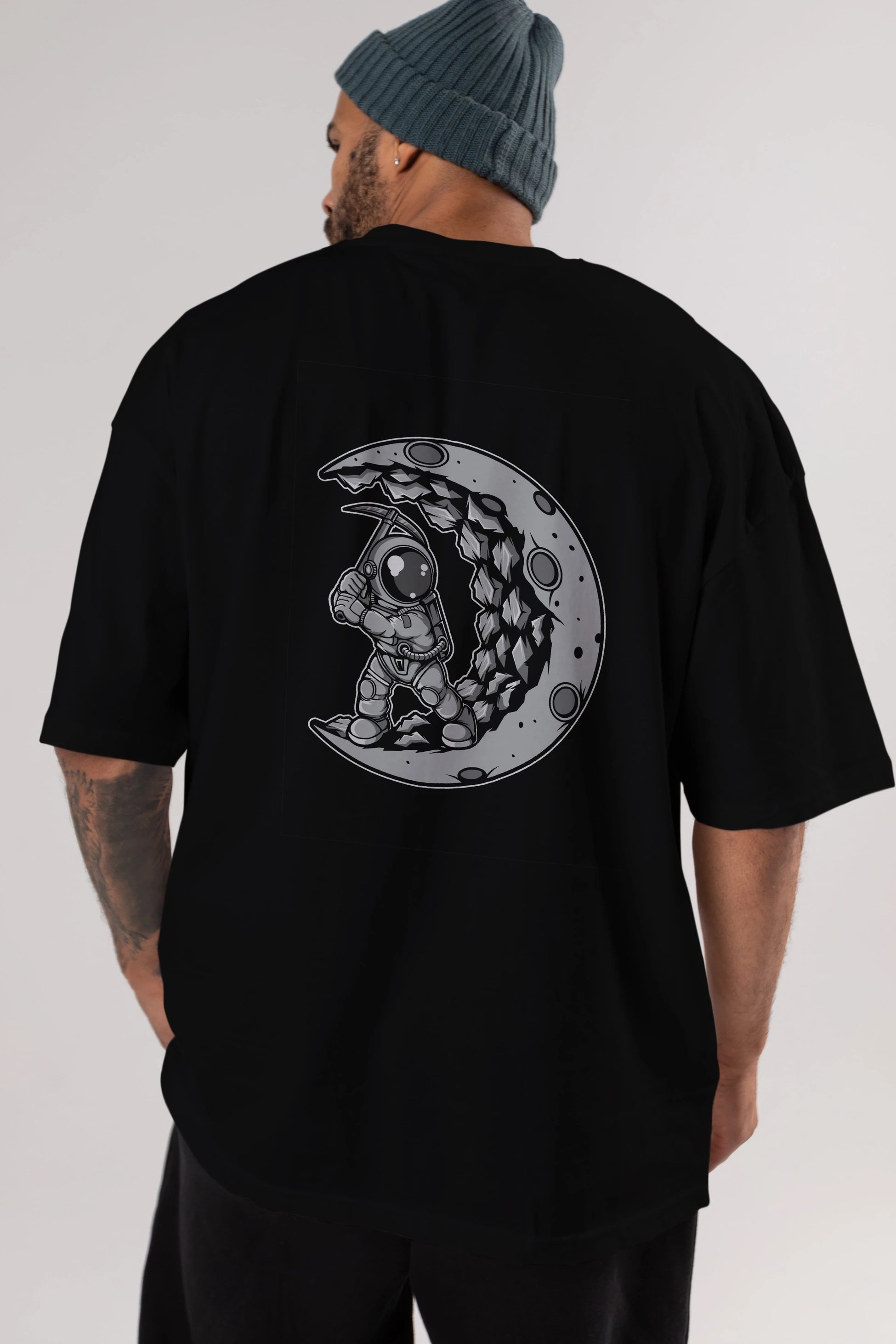Astronaut Moon Digger Arka Baskılı Oversize t-shirt Erkek Kadın Unisex