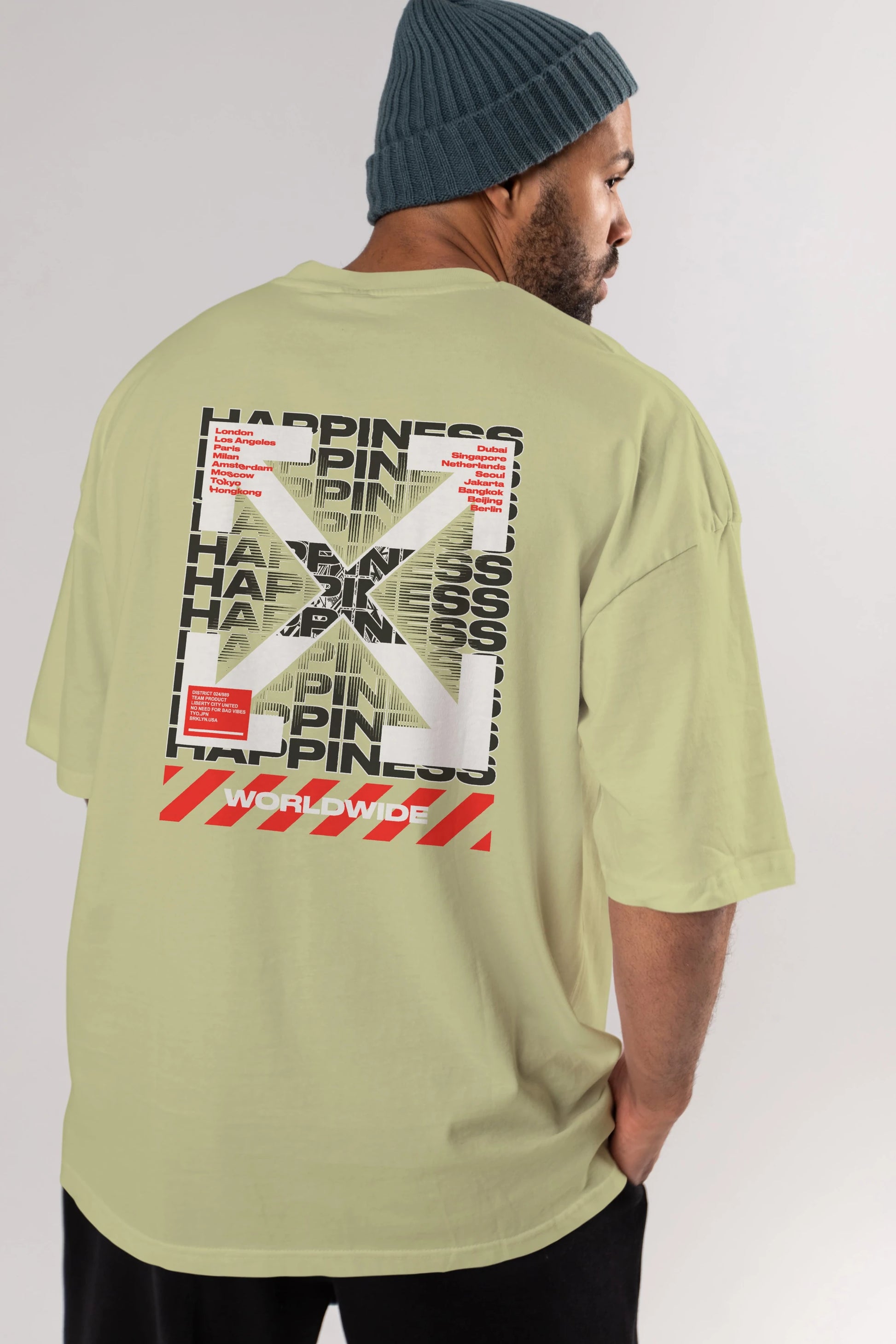 Happiness Worldwide Arka Baskılı Oversize t-shirt Erkek Kadın Unisex