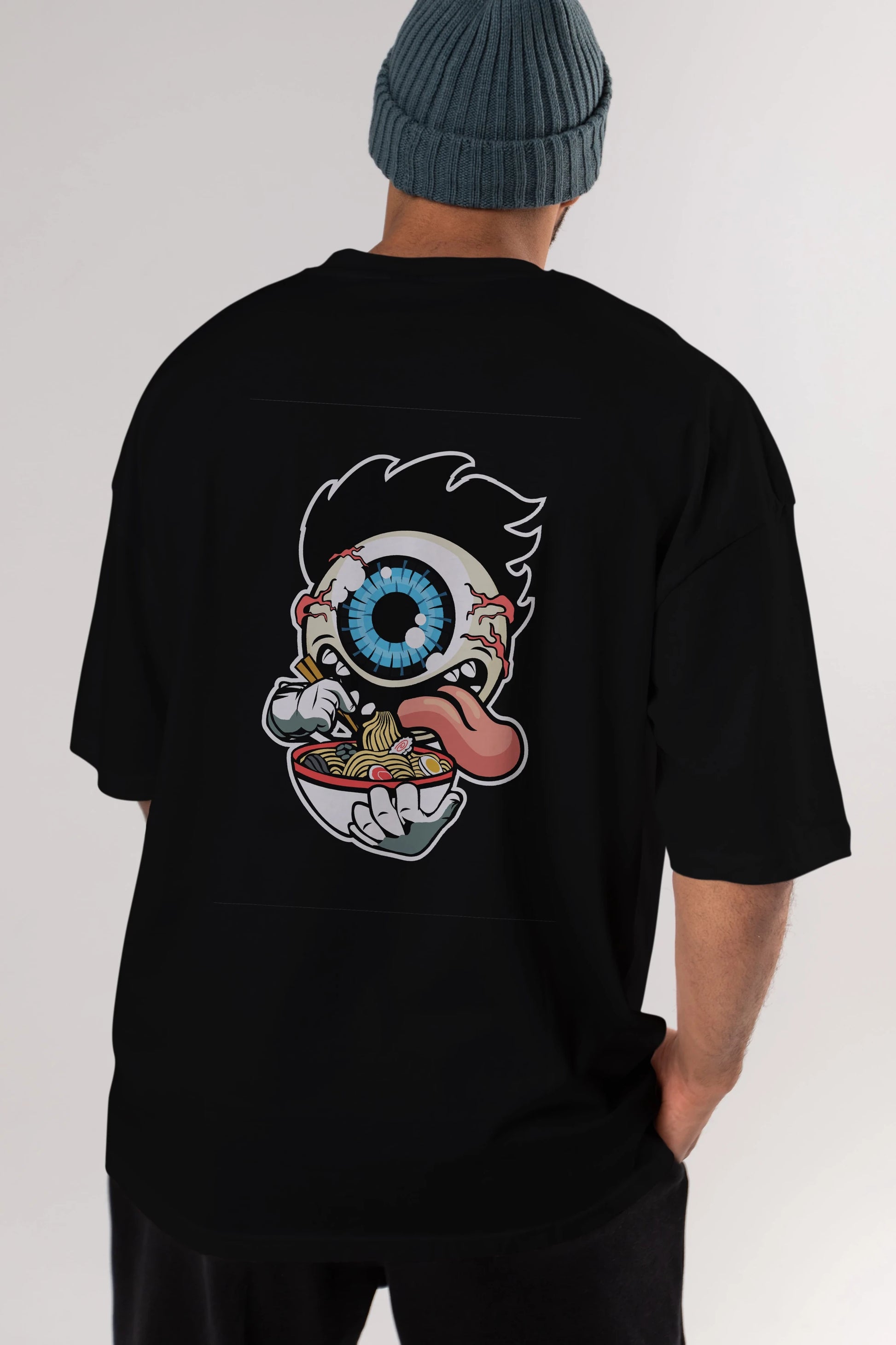 Eyeball Ramen Arka Baskılı Oversize t-shirt Erkek Kadın Unisex %100 Pamuk tişort
