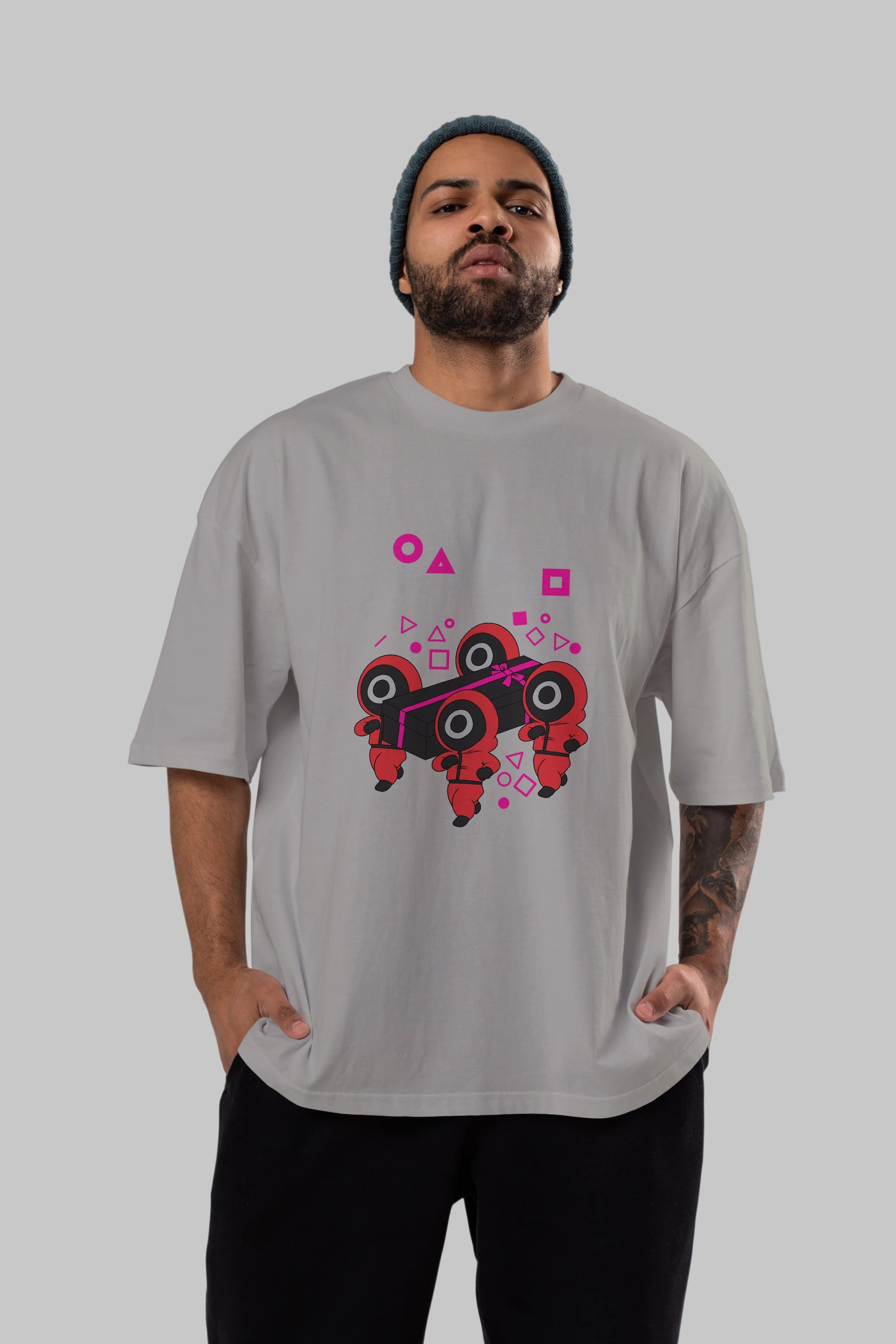 Squid Game (6) Ön Baskılı Oversize t-shirt Erkek Kadın Unisex %100 Pamuk Bisiklet Yaka tişort