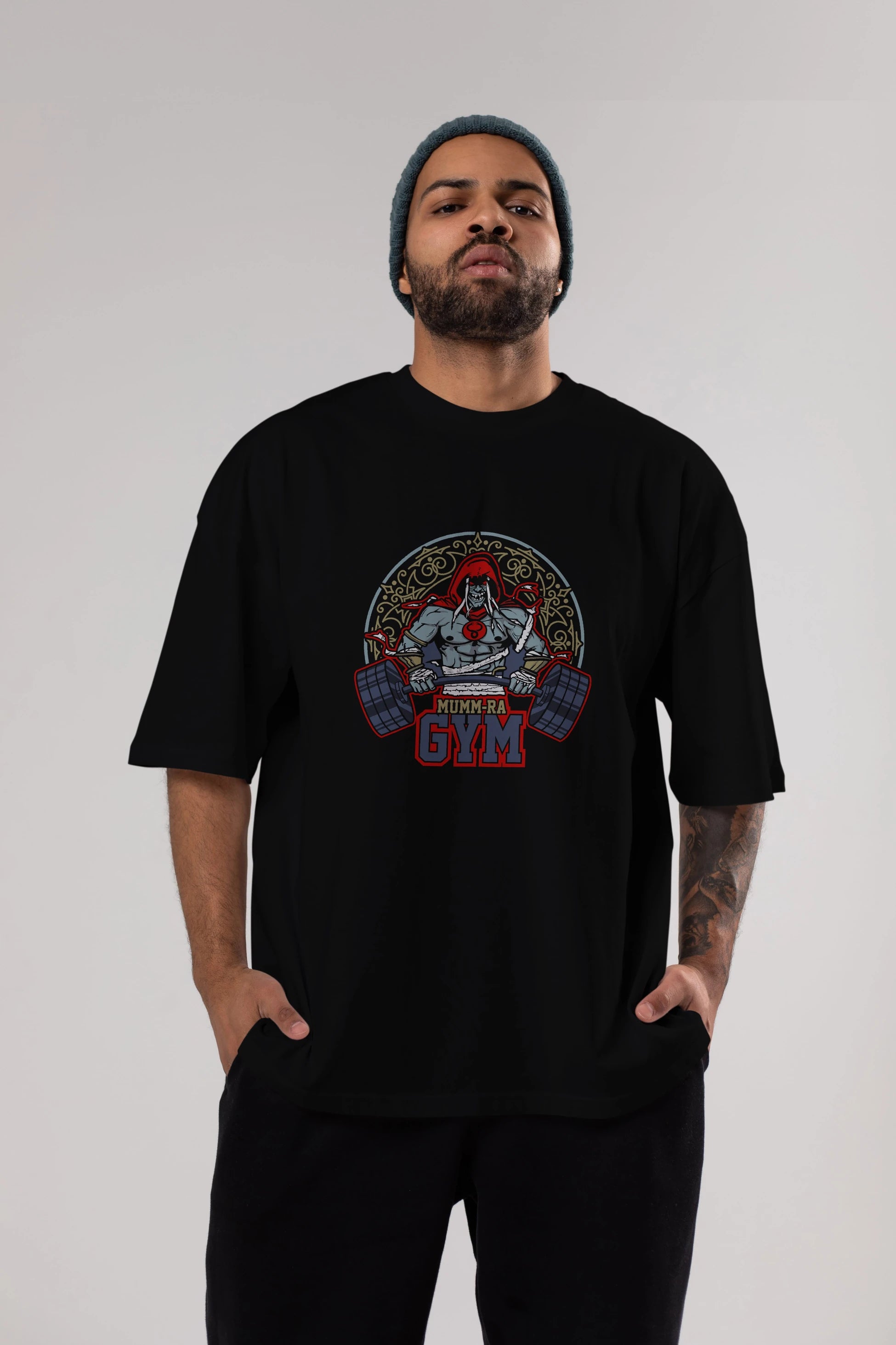 Mumm-ra GYM Ön Baskılı Oversize t-shirt Erkek Kadın Unisex %100 Pamuk Bisiklet Yaka tişort