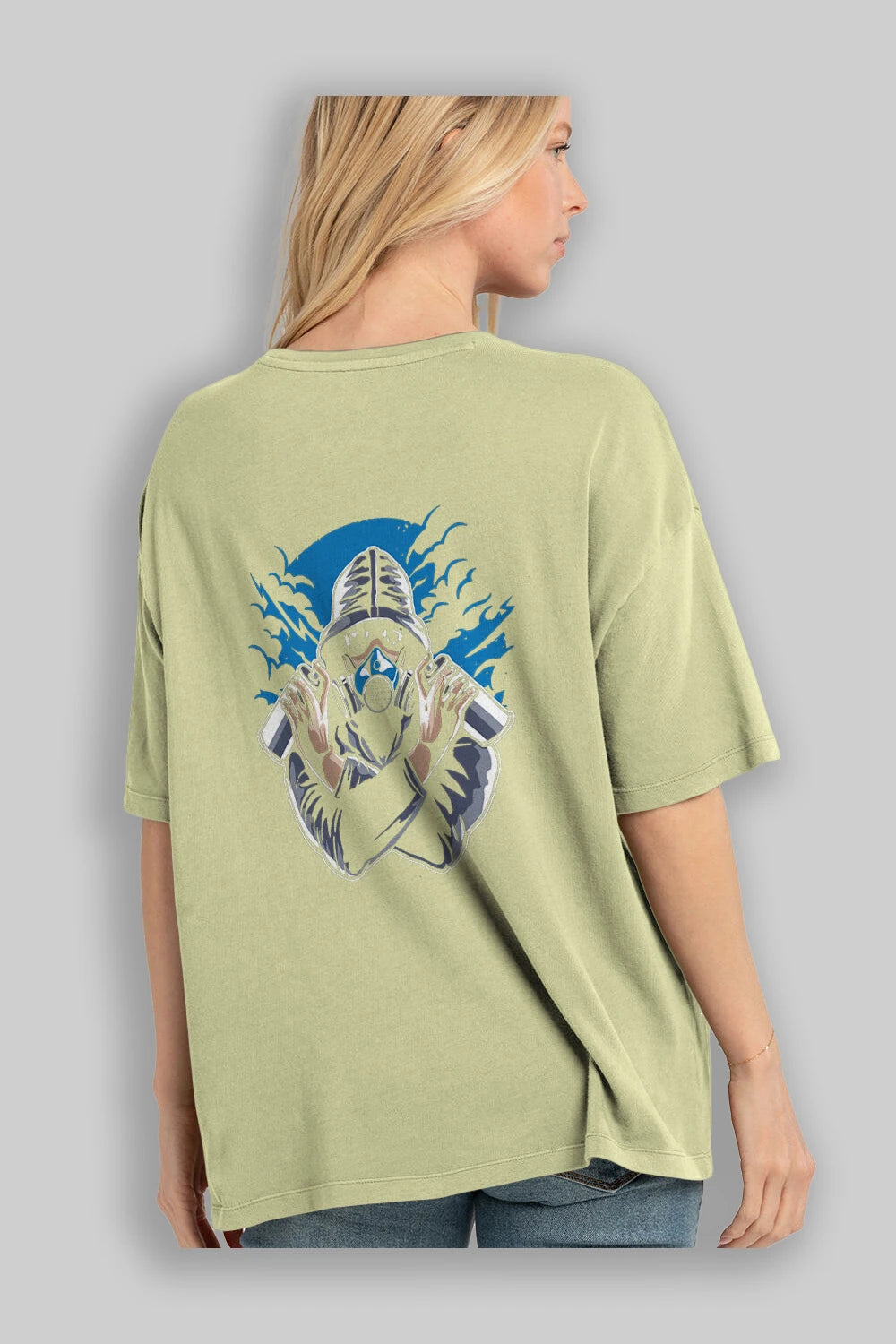 Graffiti Gasmask Arka Baskılı Oversize t-shirt Erkek Kadın Unisex %100 Pamuk