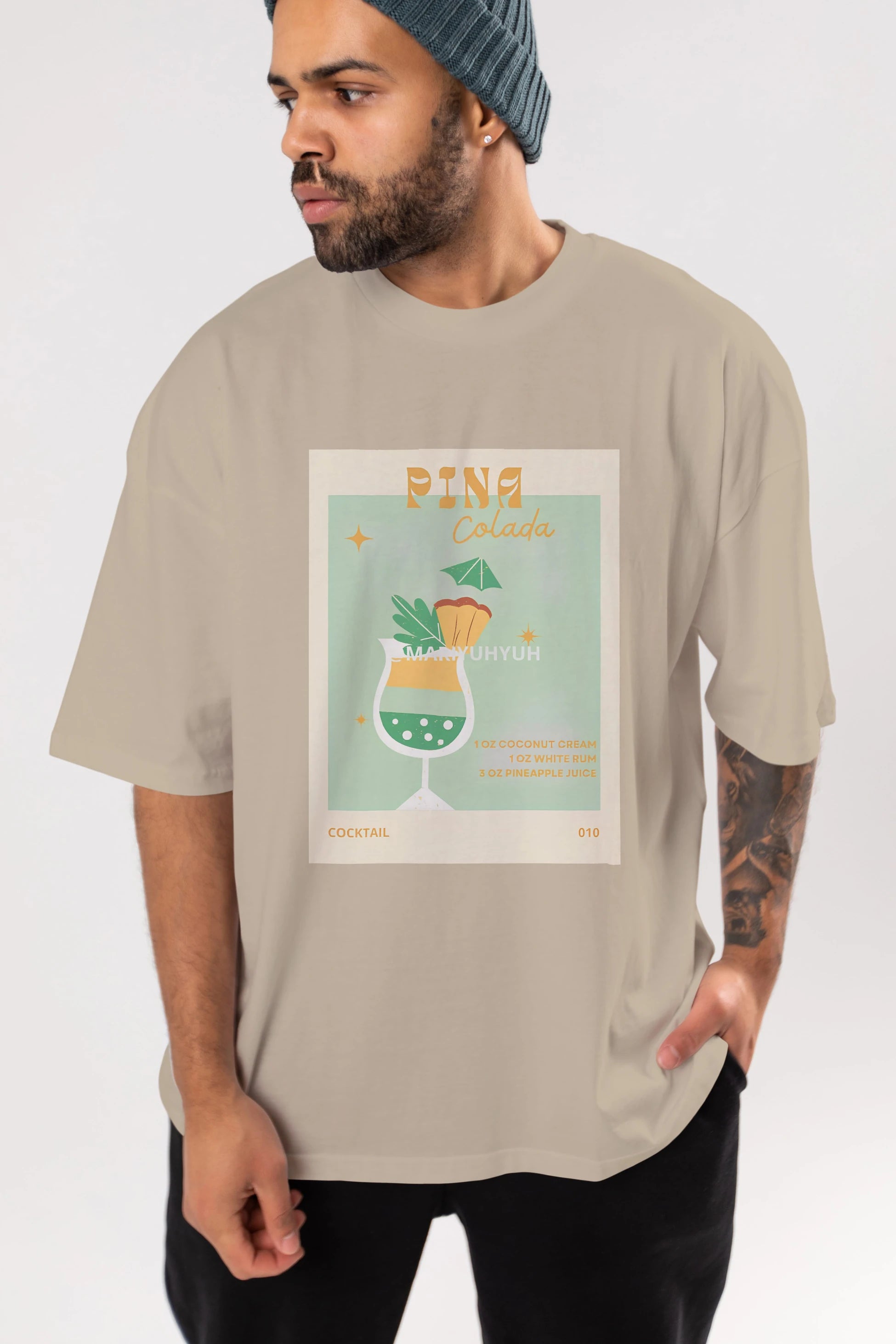 Pina Colada Ön Baskılı Oversize t-shirt Erkek Kadın Unisex %100 Pamuk Bisiklet Yaka tişort