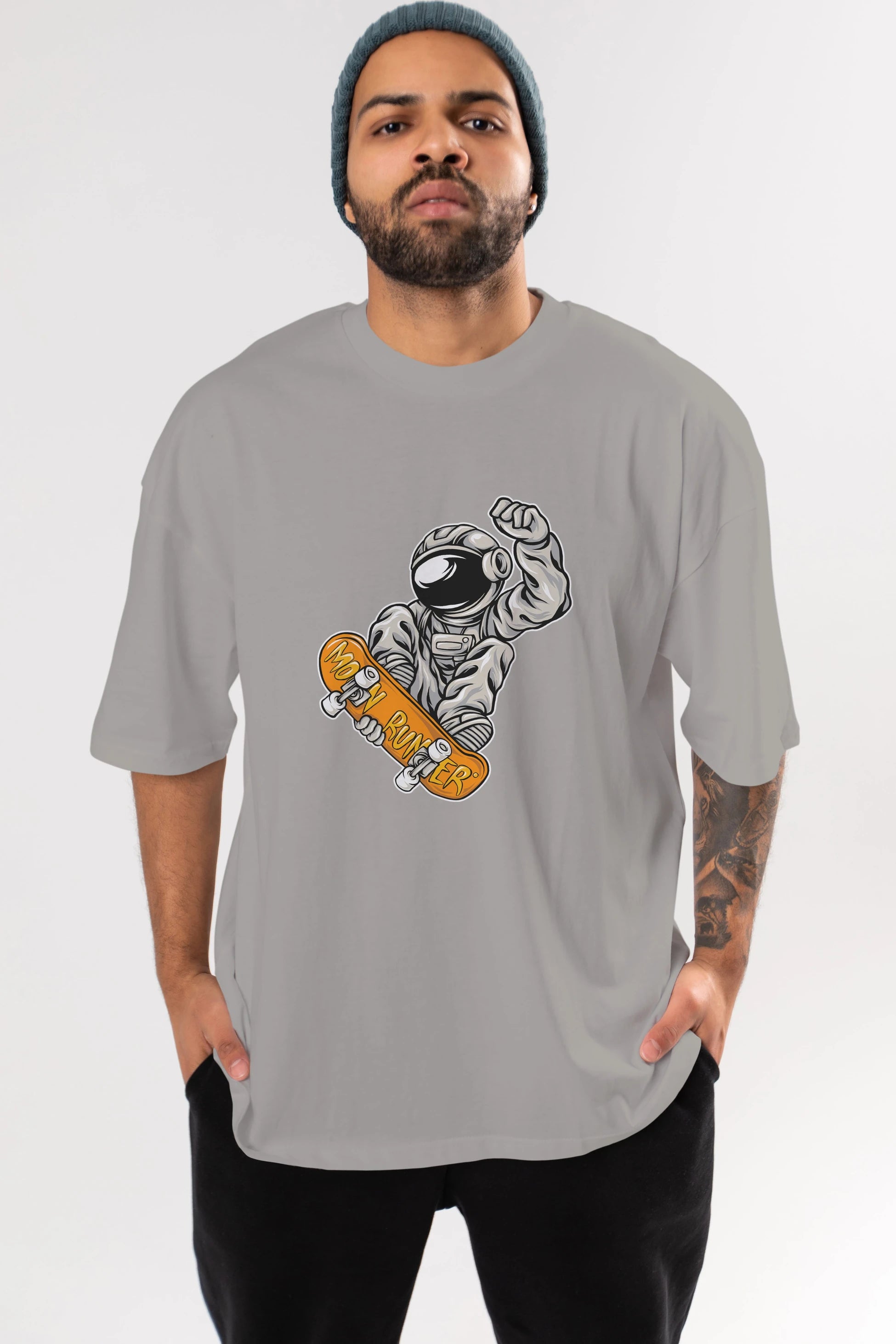 Moon Runner Ön Baskılı Oversize t-shirt Erkek Kadın Unisex