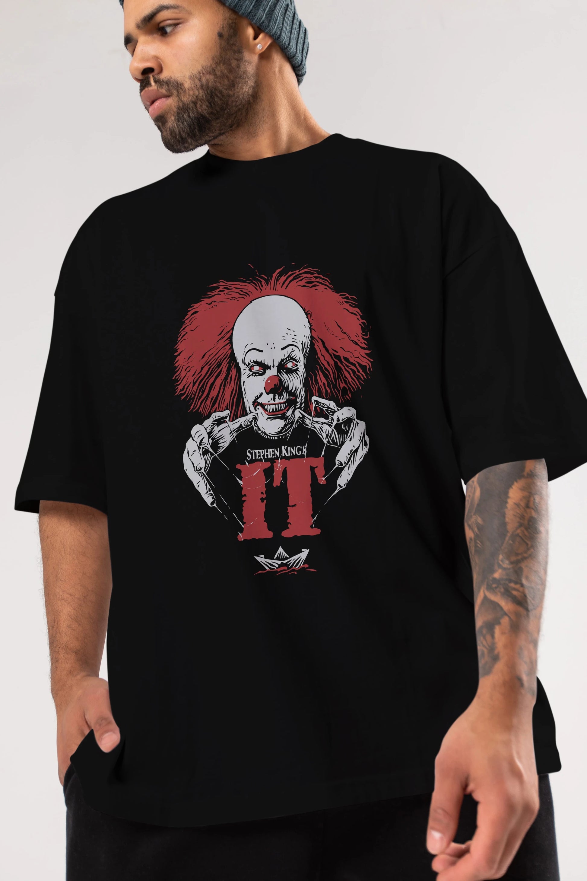 it Ön Baskılı Oversize t-shirt Erkek Kadın Unisex %100 Pamuk Bisiklet Yaka tişort