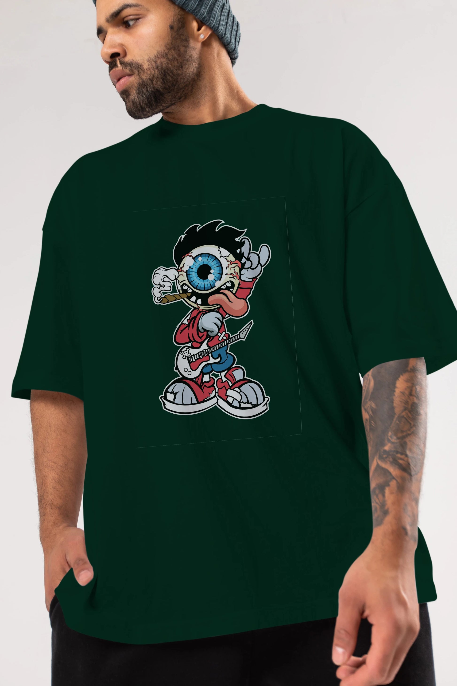 Eyeball Rockstar Ön Baskılı Oversize t-shirt Erkek Kadın Unisex %100 Pamuk tişort