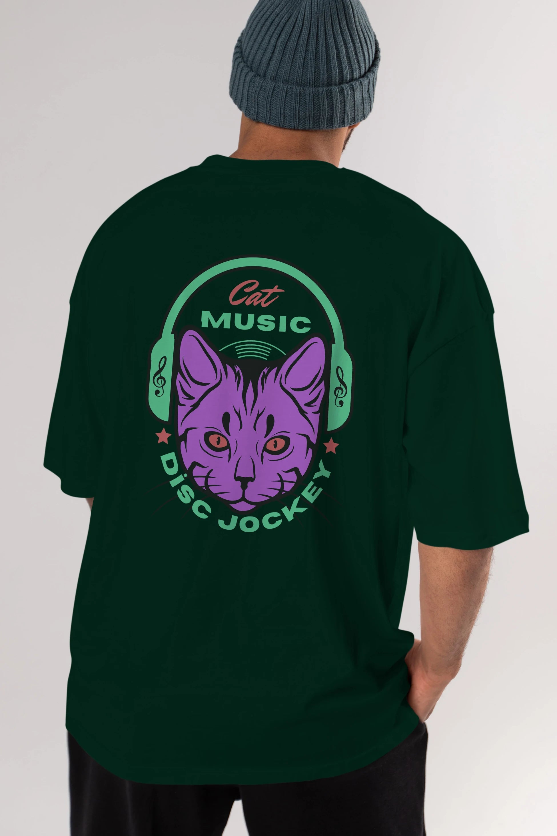 Cat Music Arka Baskılı Oversize t-shirt Erkek Kadın Unisex