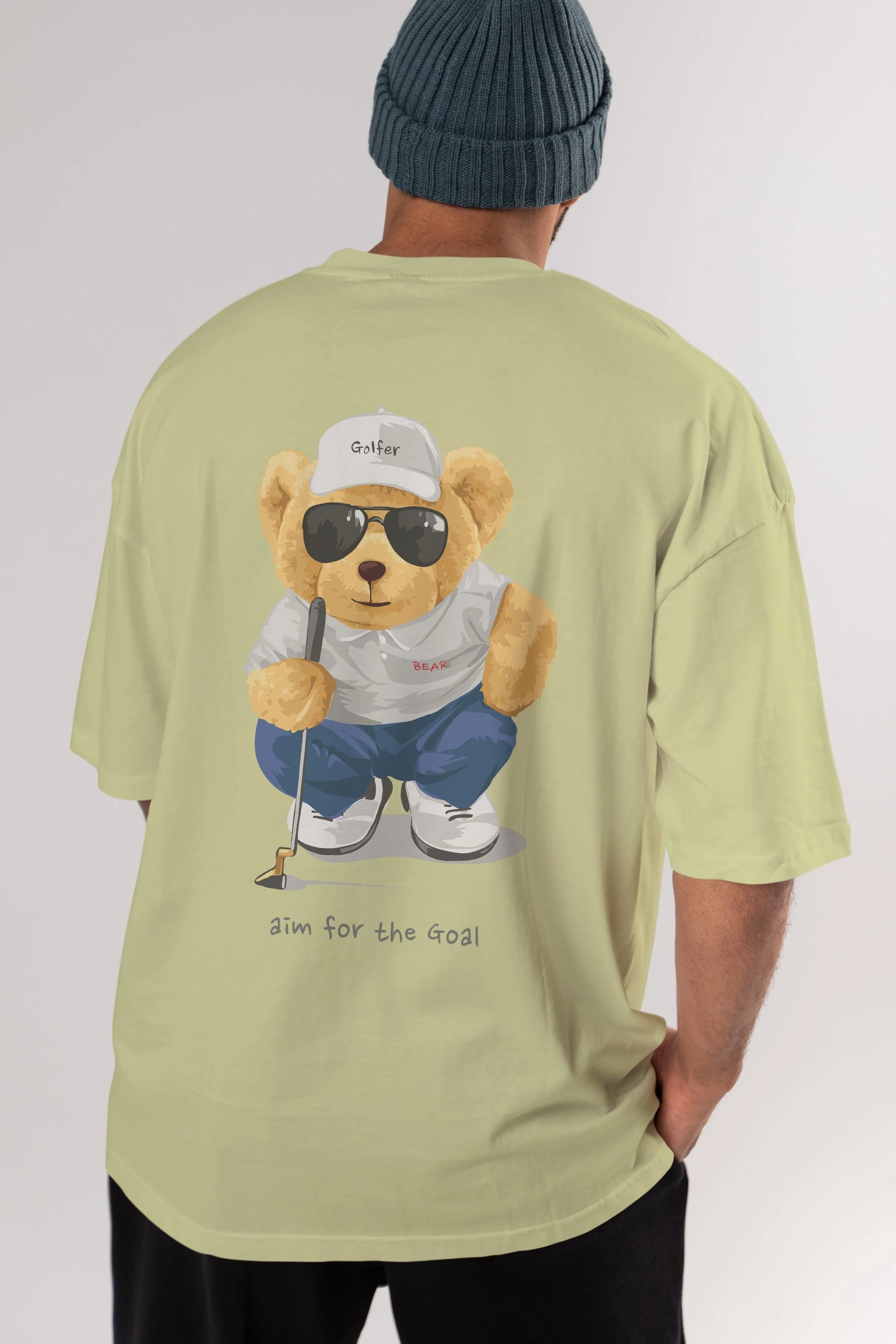 Teddy Bear Golfer Arka Baskılı Oversize t-shirt Erkek Kadın Unisex %100 Pamuk