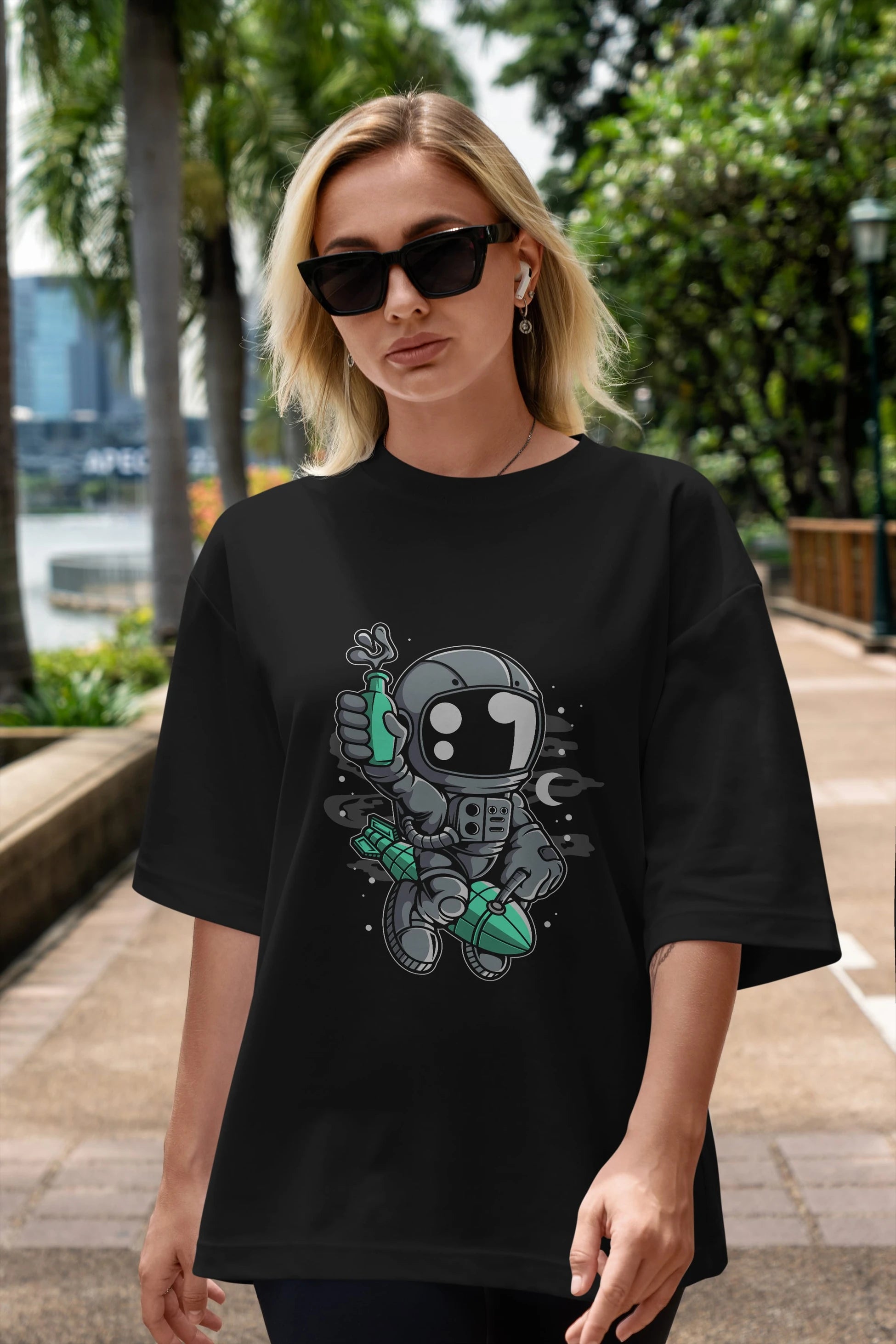 Astronaut Rocket Ön Baskılı Oversize t-shirt Erkek Kadın Unisex