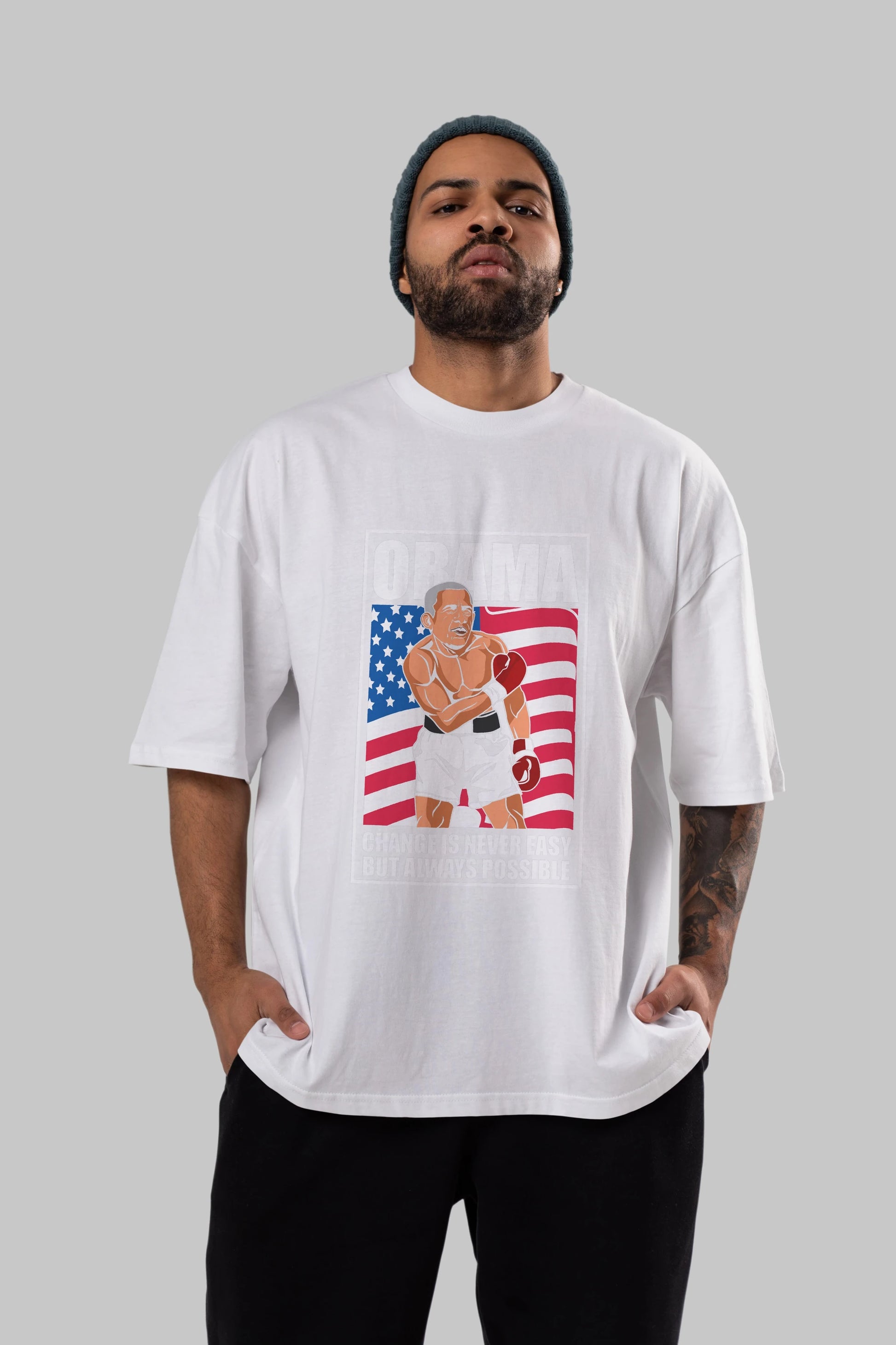 Obama Ön Baskılı Oversize t-shirt Erkek Kadın Unisex %100 Pamuk tişort