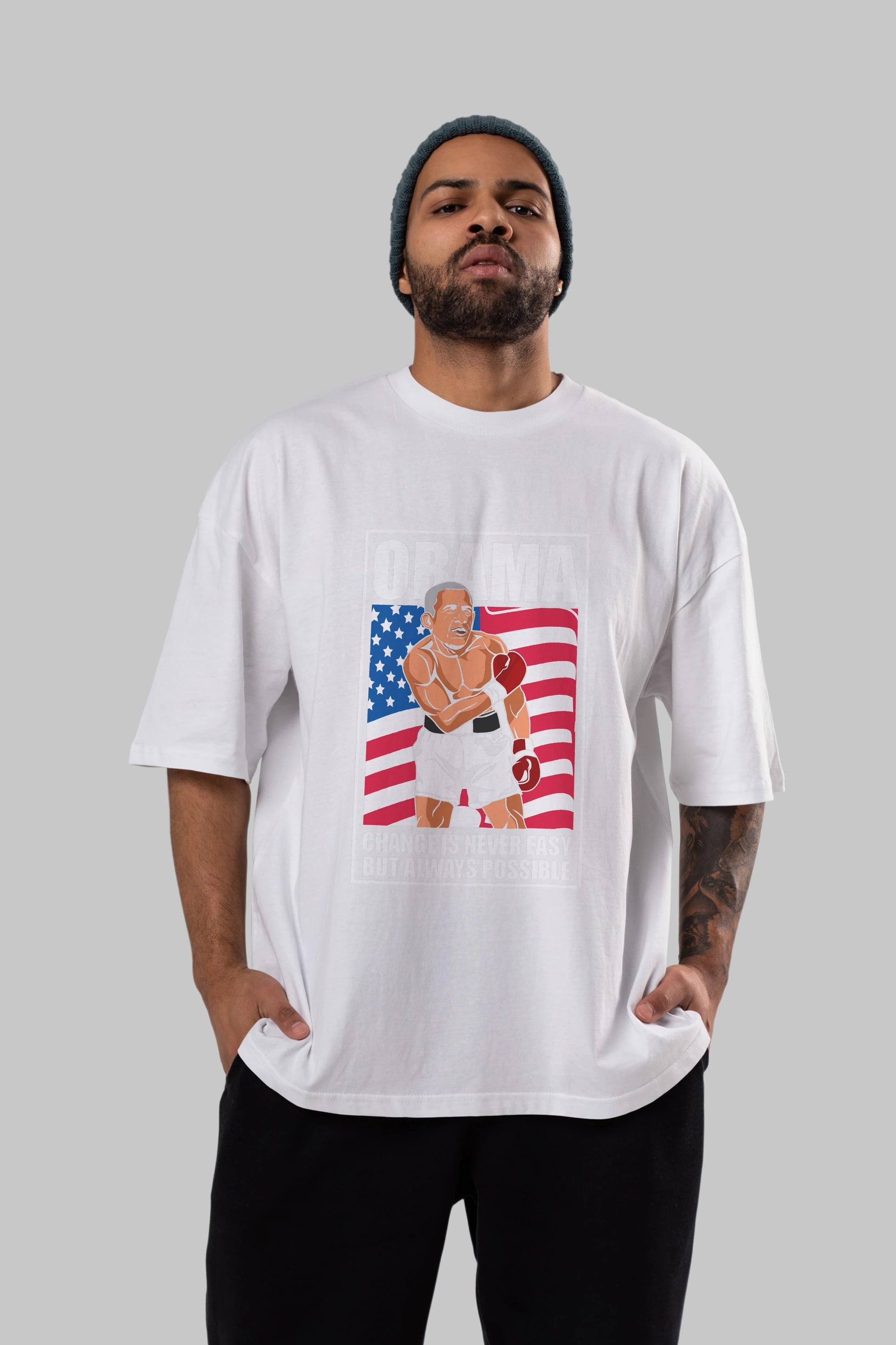Obama Ön Baskılı Oversize t-shirt Erkek Kadın Unisex %100 Pamuk tişort