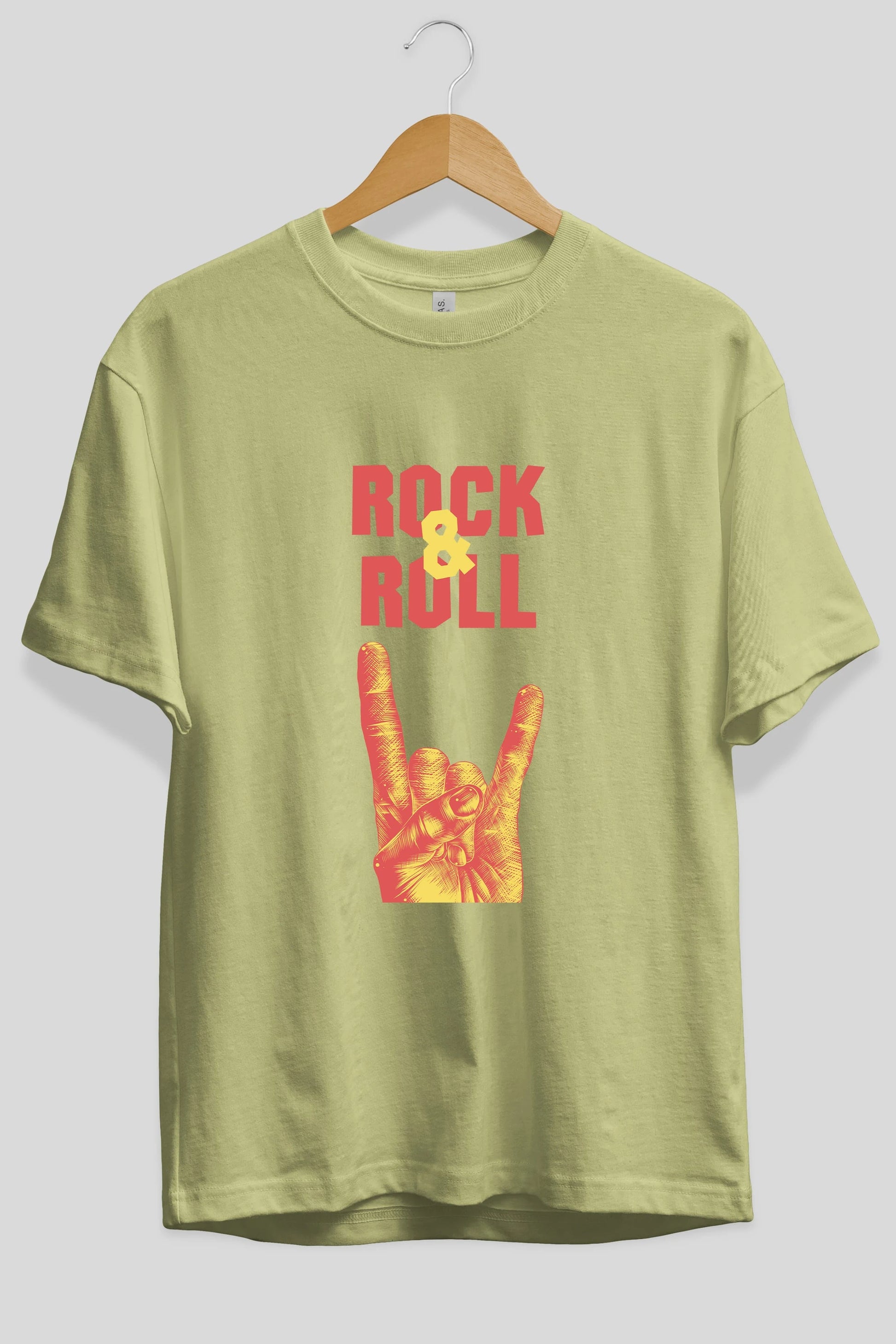 Rock & Roll Yazılı Ön Baskılı Oversize t-shirt Erkek Kadın Unisex