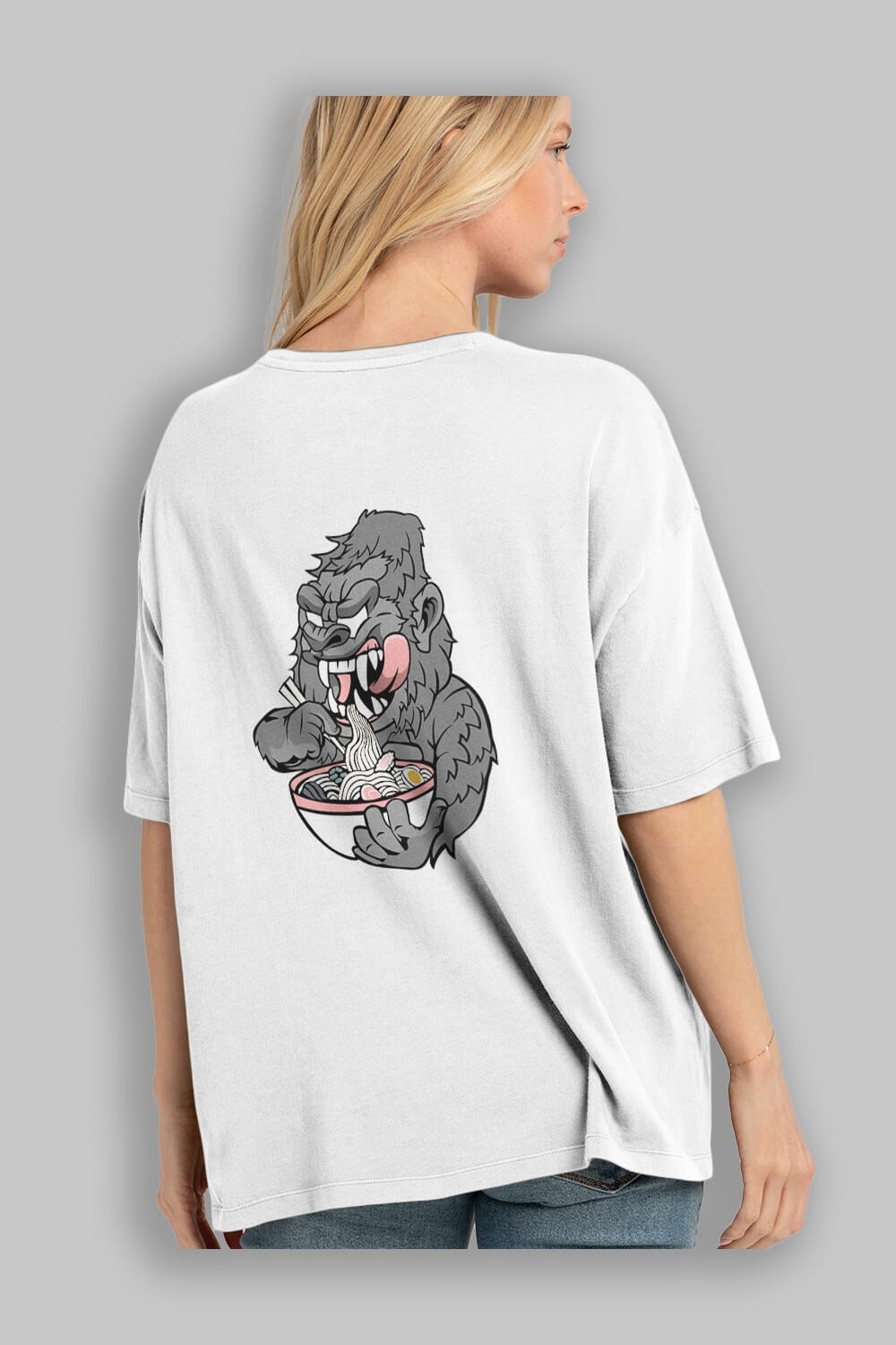 Big Gorilla Ramen Arka Baskılı Oversize t-shirt Erkek Kadın Unisex %100 Pamuk tişort