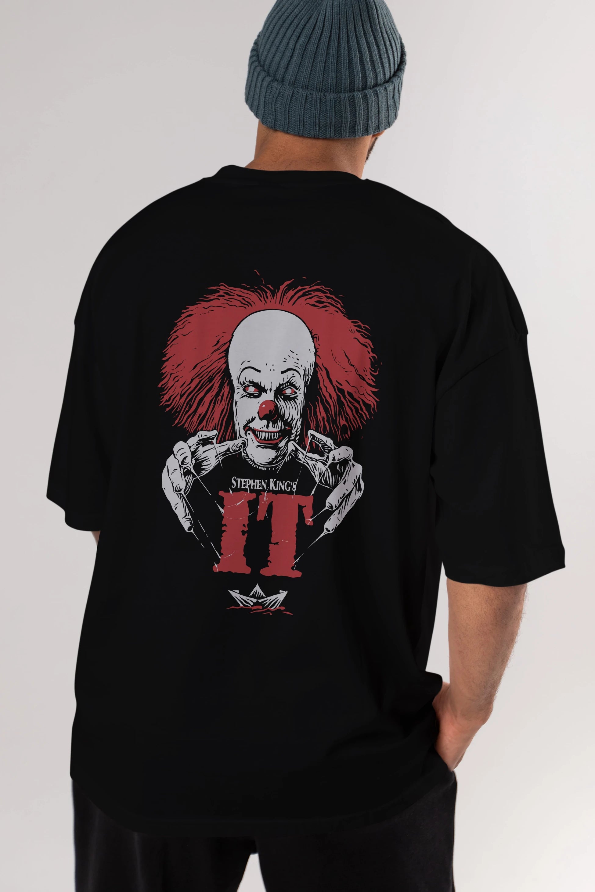 it Arka Baskılı Oversize t-shirt Erkek Kadın Unisex %100 Pamuk Bisiklet Yaka tişort