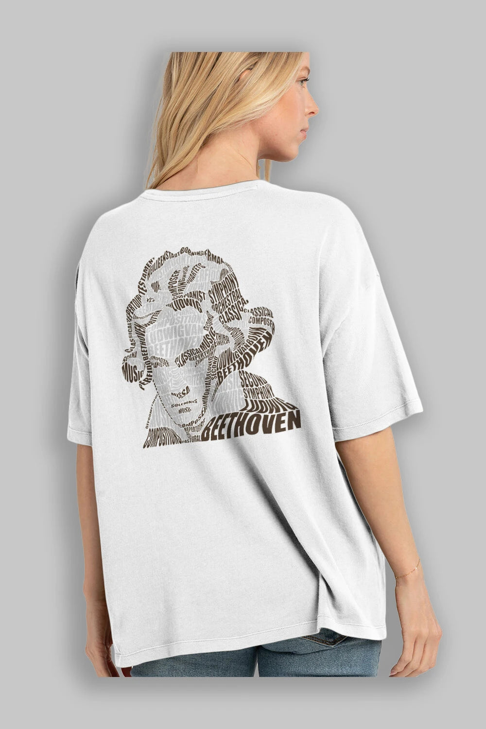Ludwig van Beethoven Calligram Arka Baskılı Oversize t-shirt %100 pamuk Erkek Kadın Unisex