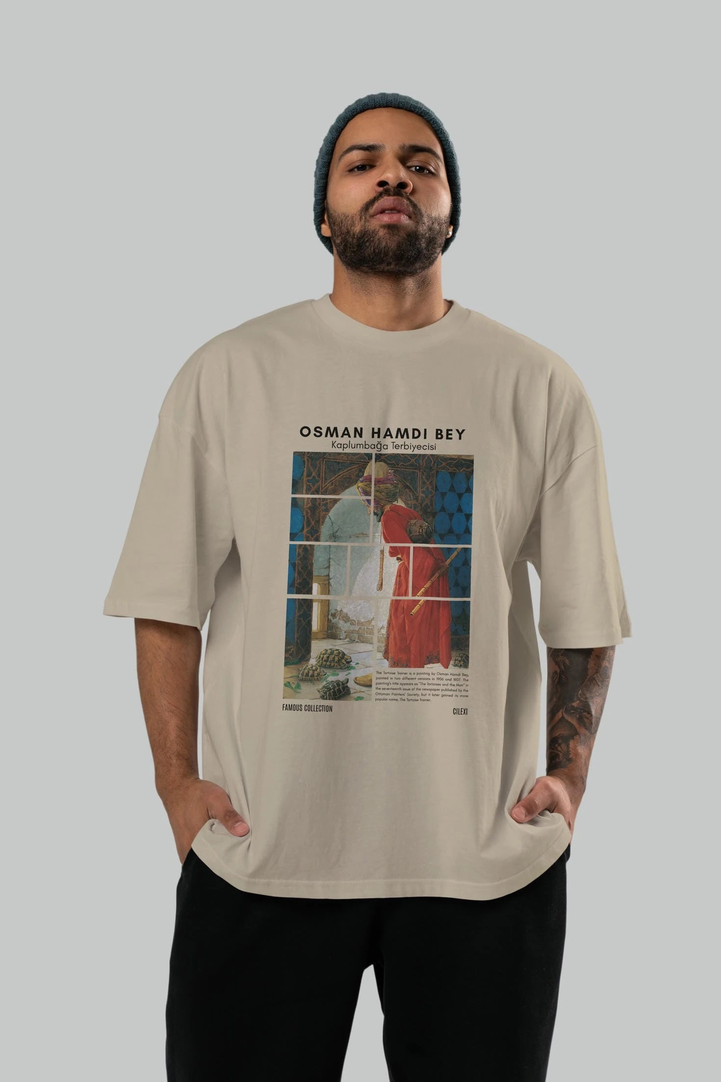 Osman Hamdi Bey ön Baskılı Oversize t-shirt Erkek Kadın Bisiklet Yaka Pamuk tişort