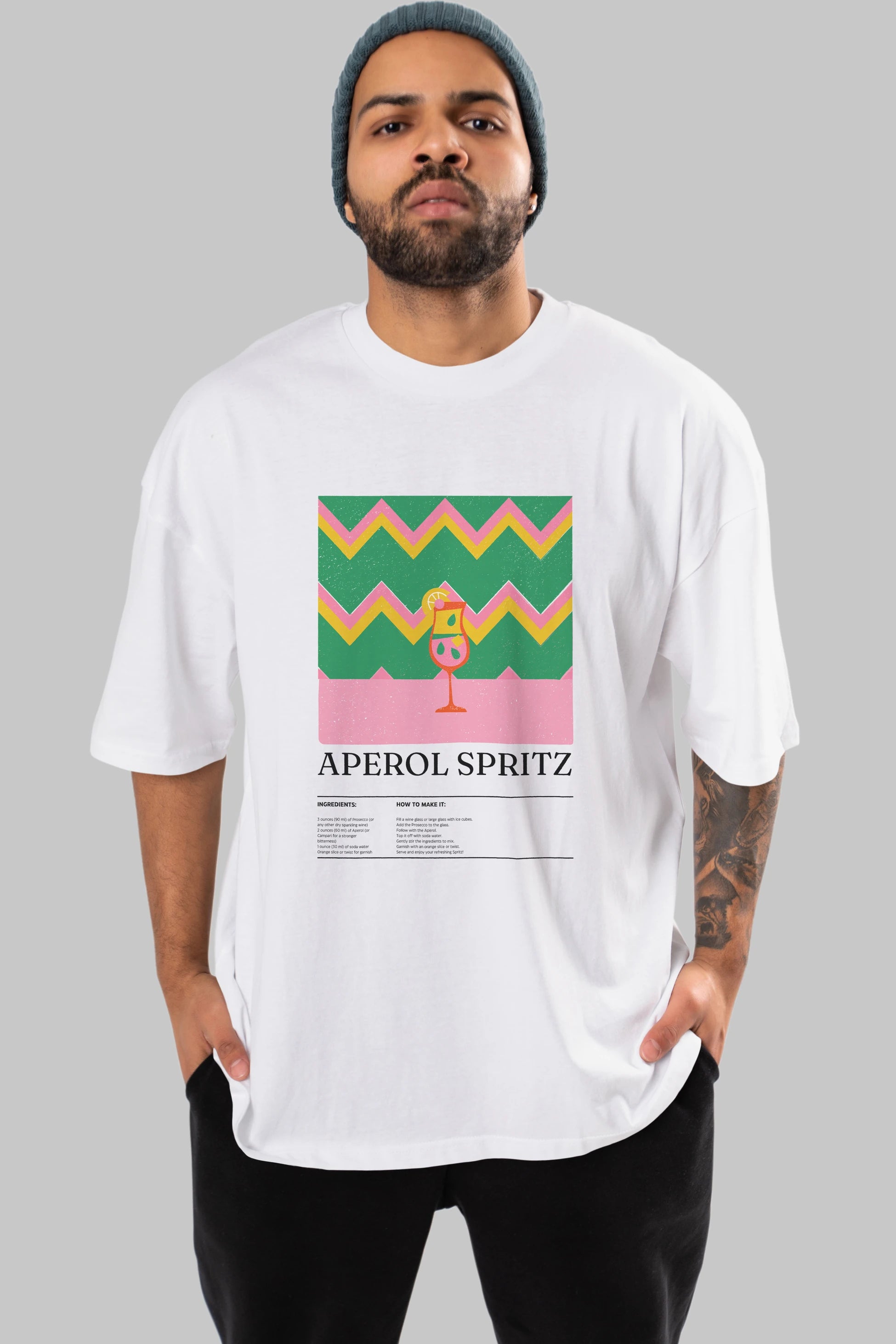 Aperol Spritz Kokteyl Ön Baskılı Oversize t-shirt Erkek Kadın %100 Pamuk Bisiklet Yaka tişort