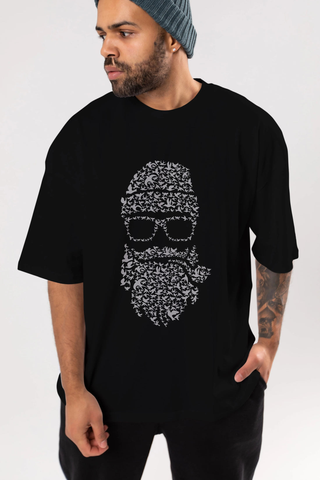Birds Beard Ön Baskılı Oversize t-shirt %100 pamuk Erkek Kadın Unisex