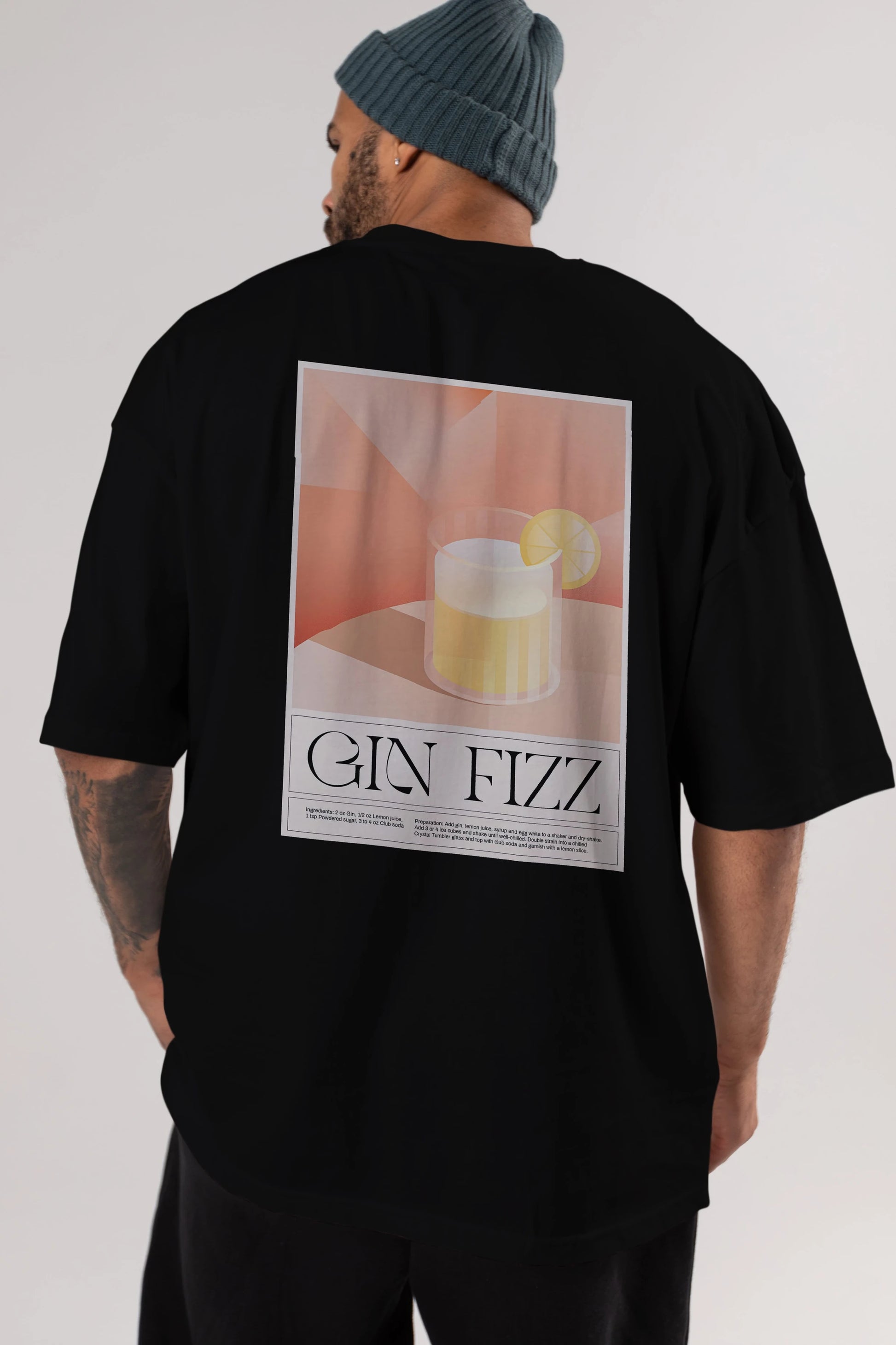 Gin Fizz Arka Baskılı Oversize t-shirt Erkek Kadın Unisex %100 Pamuk Bisiklet Yaka tişort