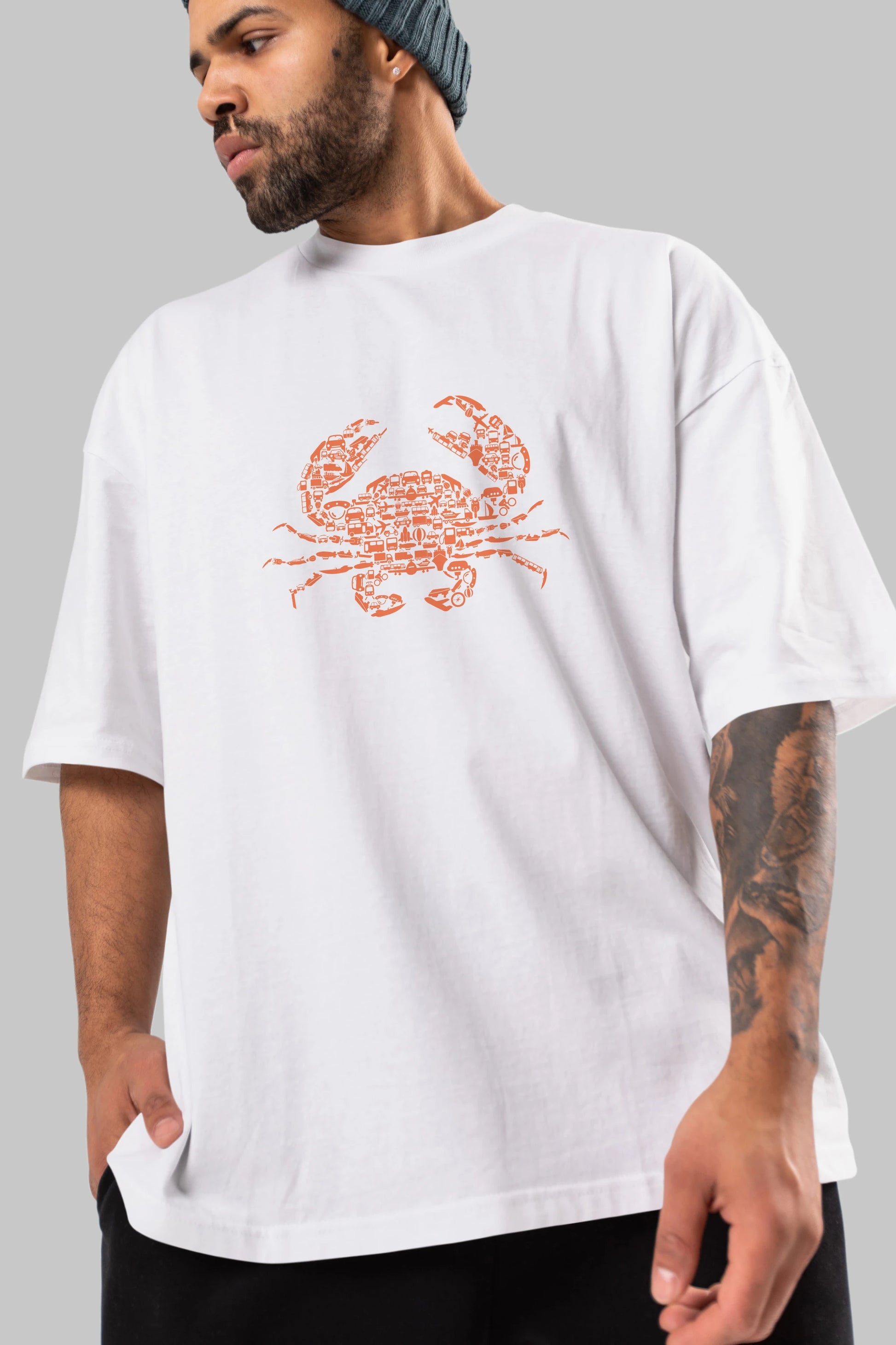 Crab Ön Baskılı Oversize t-shirt %100 pamuk Erkek Kadın Unisex