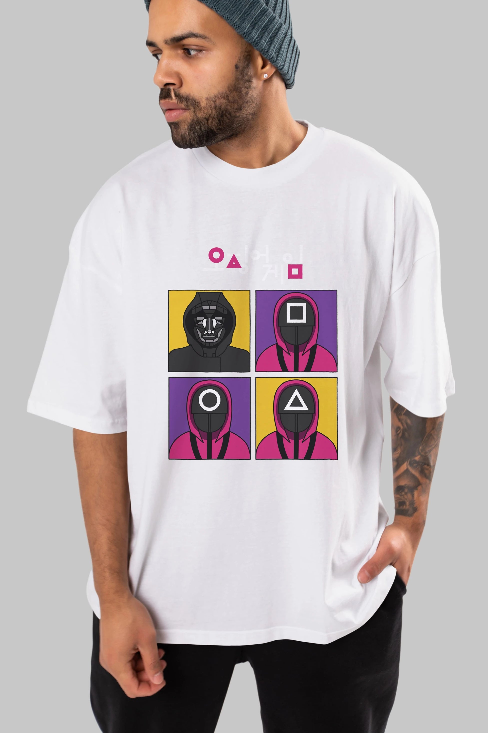 Squid Game (1) Ön Baskılı Oversize t-shirt Erkek Kadın Unisex %100 Pamuk Bisiklet Yaka tişort